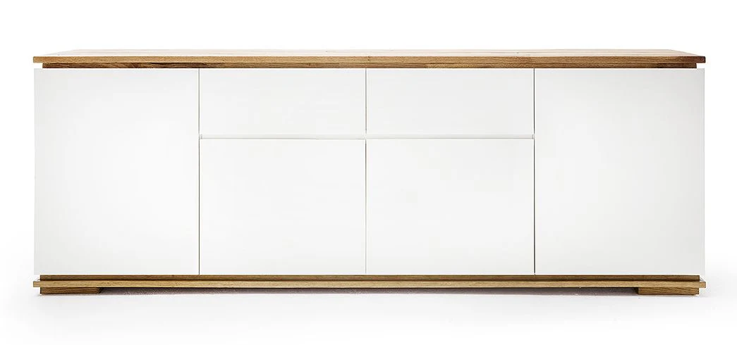 Komoda Bridder 182 cm biały mat/dąb lity z szafkami i dwiema szufladami - Image 3