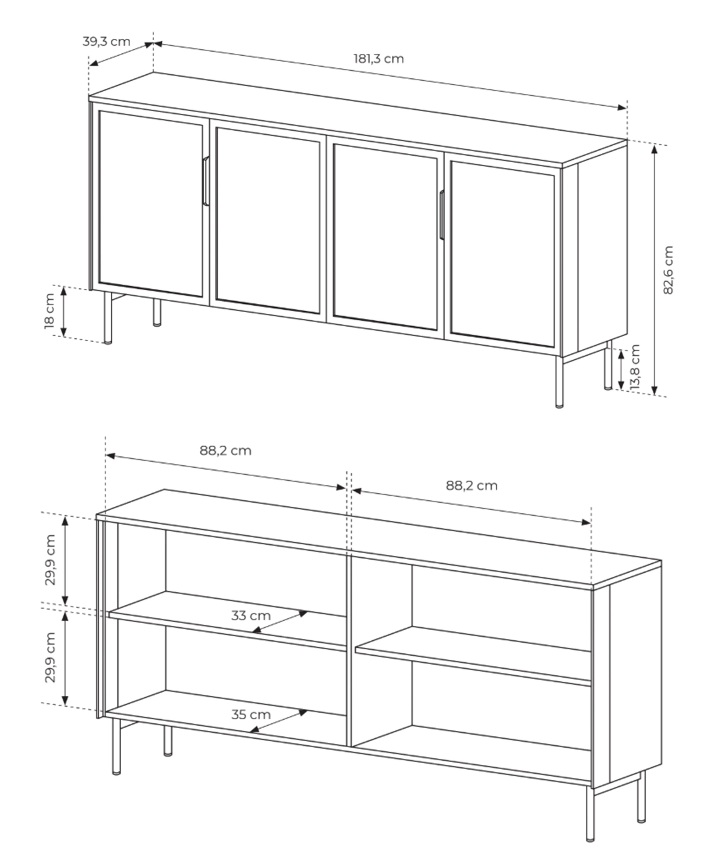 Komoda czterodrzwiowa przeszklona Lumi z oświetleniem 181 cm dąb dunin - Image 5