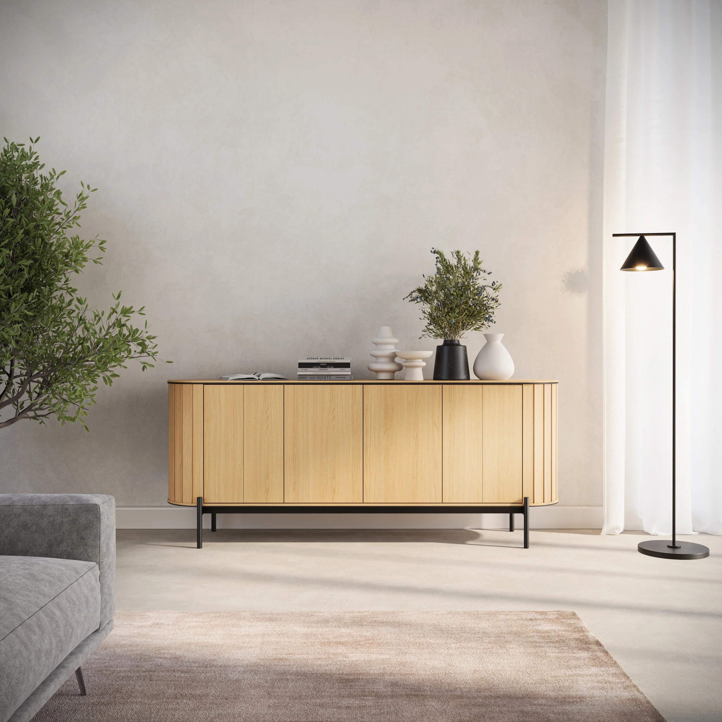 Komoda czterodrzwiowa Rotto z ryflami 168 cm dąb vincenza - Image 2