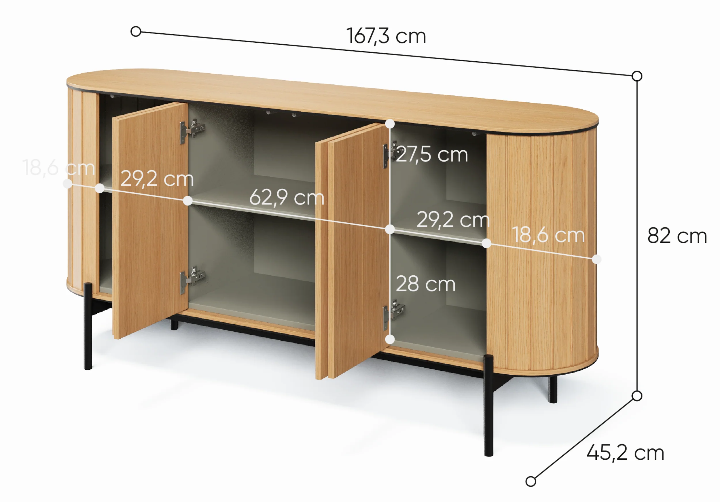 Komoda czterodrzwiowa Rotto z ryflami 168 cm dąb vincenza - Image 5