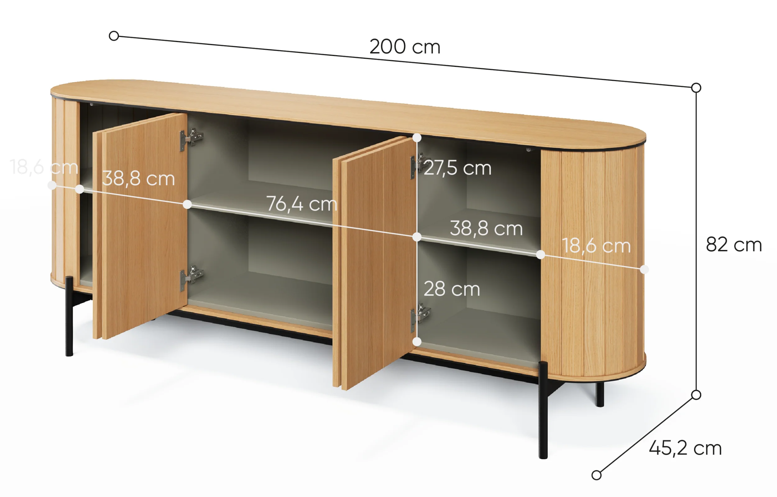 Komoda czterodrzwiowa Rotto z ryflami 200 cm dąb vincenza - Image 5