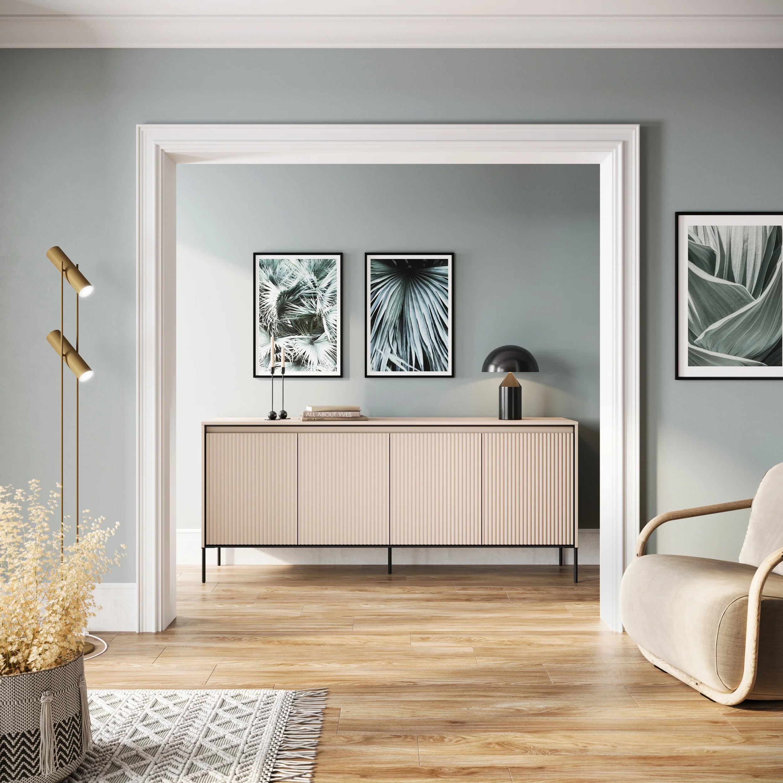Komoda czterodrzwiowa Trend niska 193 cm z LED Beżowa - Image 3