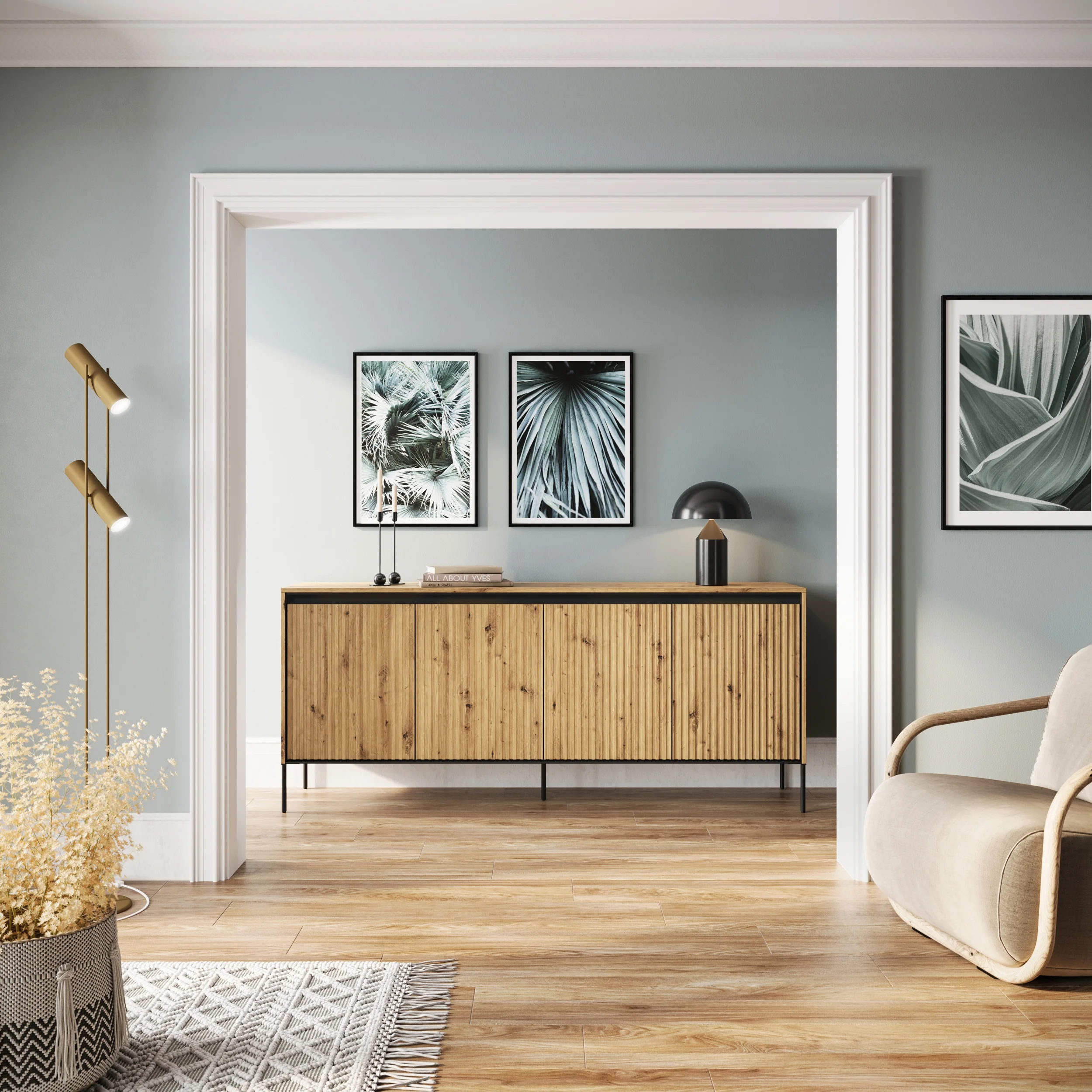 Komoda czterodrzwiowa Trend niska 193 cm z LED Dąb artisan - Image 2