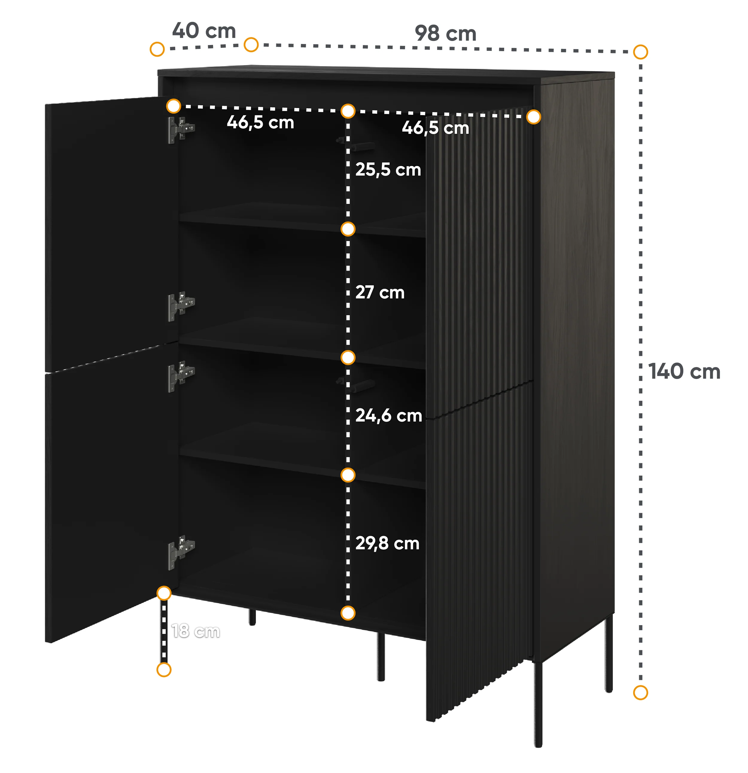Komoda czterodrzwiowa Trend wysoka 98 cm z LED Czarna - Image 3