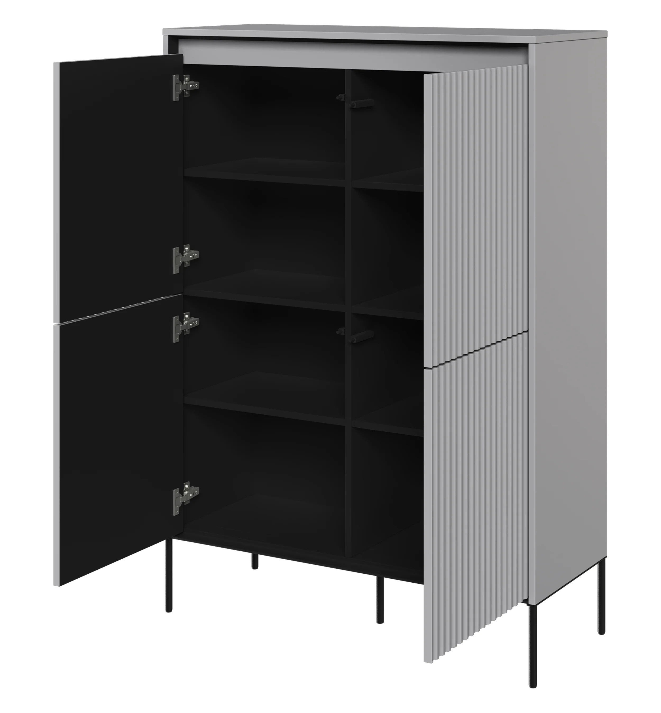 Komoda czterodrzwiowa Trend wysoka 98 cm z LED Szara - Image 2