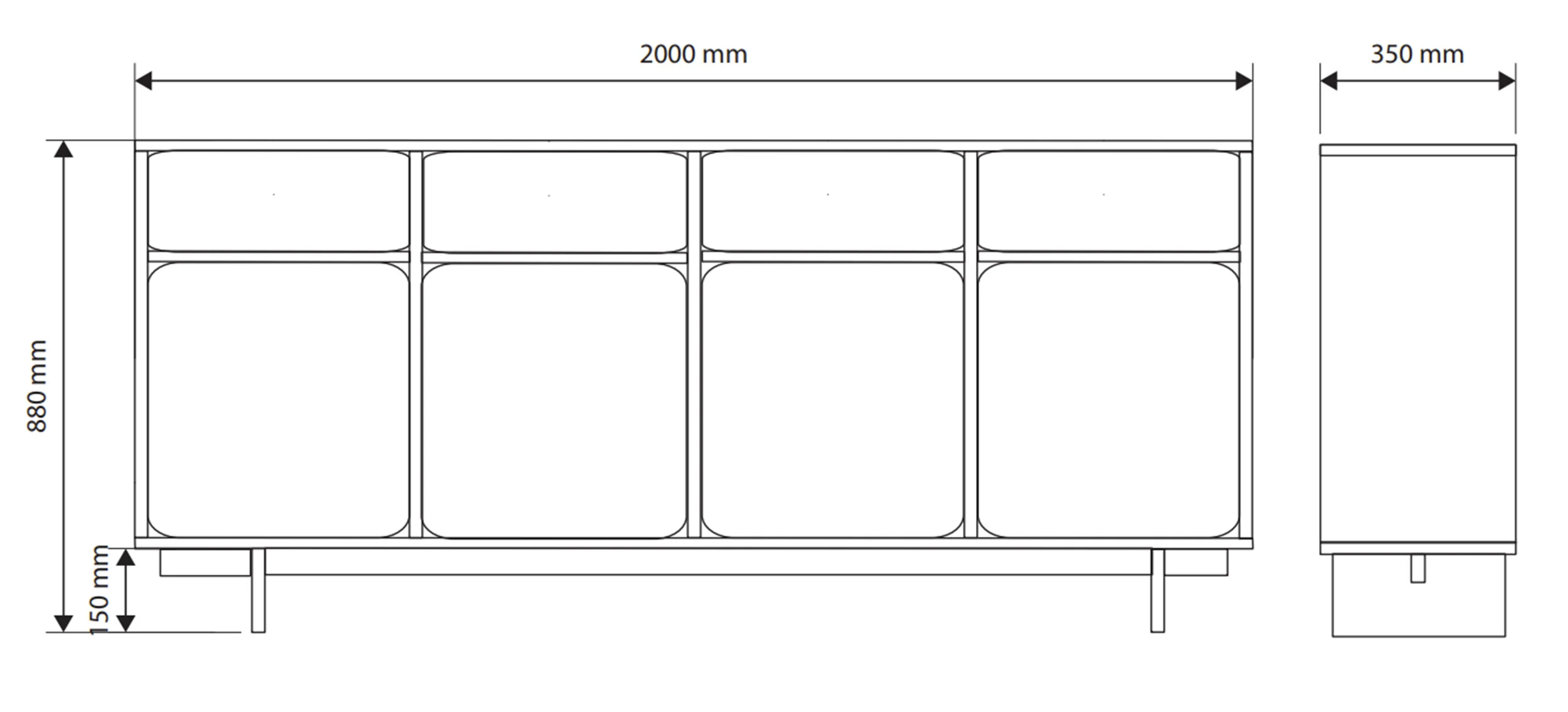 Komoda czterodrzwiowa Wuwu z czterema szufladami 200 cm szarobeżowa - Image 8