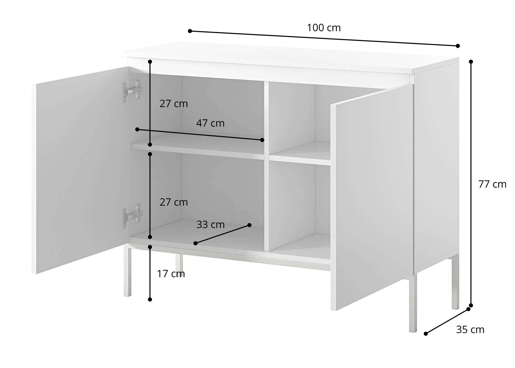 Komoda dwudrzwiowa Bemmi 100 cm czarna z czarnymi nogami - Image 7