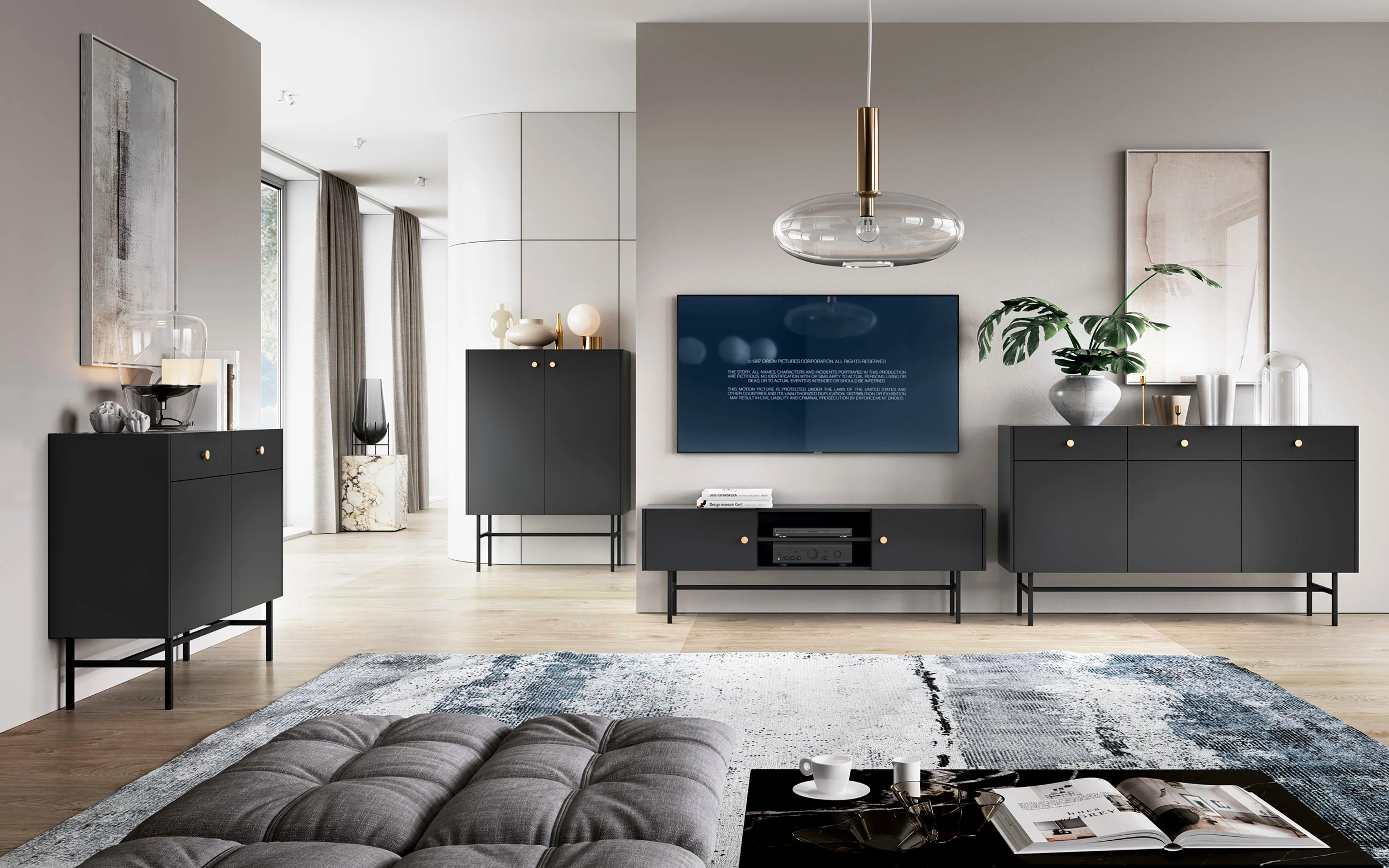 Komoda dwudrzwiowa Divenos z szufladami 104 cm Czarna - Image 3