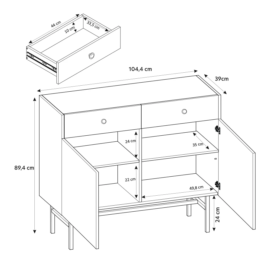 Komoda dwudrzwiowa Divenos z szufladami 104 cm Czarna - Image 6
