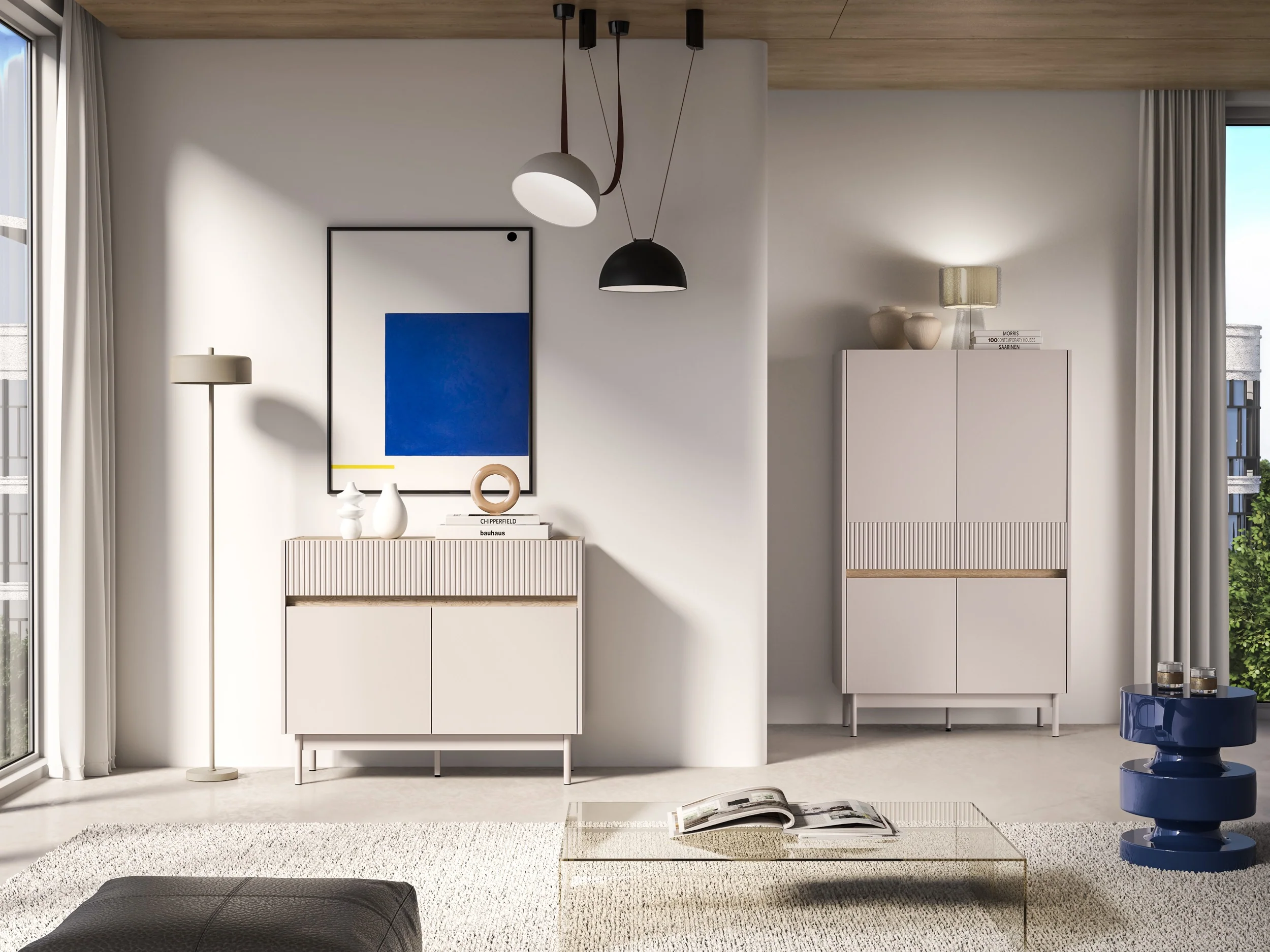 Komoda dwudrzwiowa Dunea z dwiema szufladami 104 cm kaszmir/dąb - Image 3