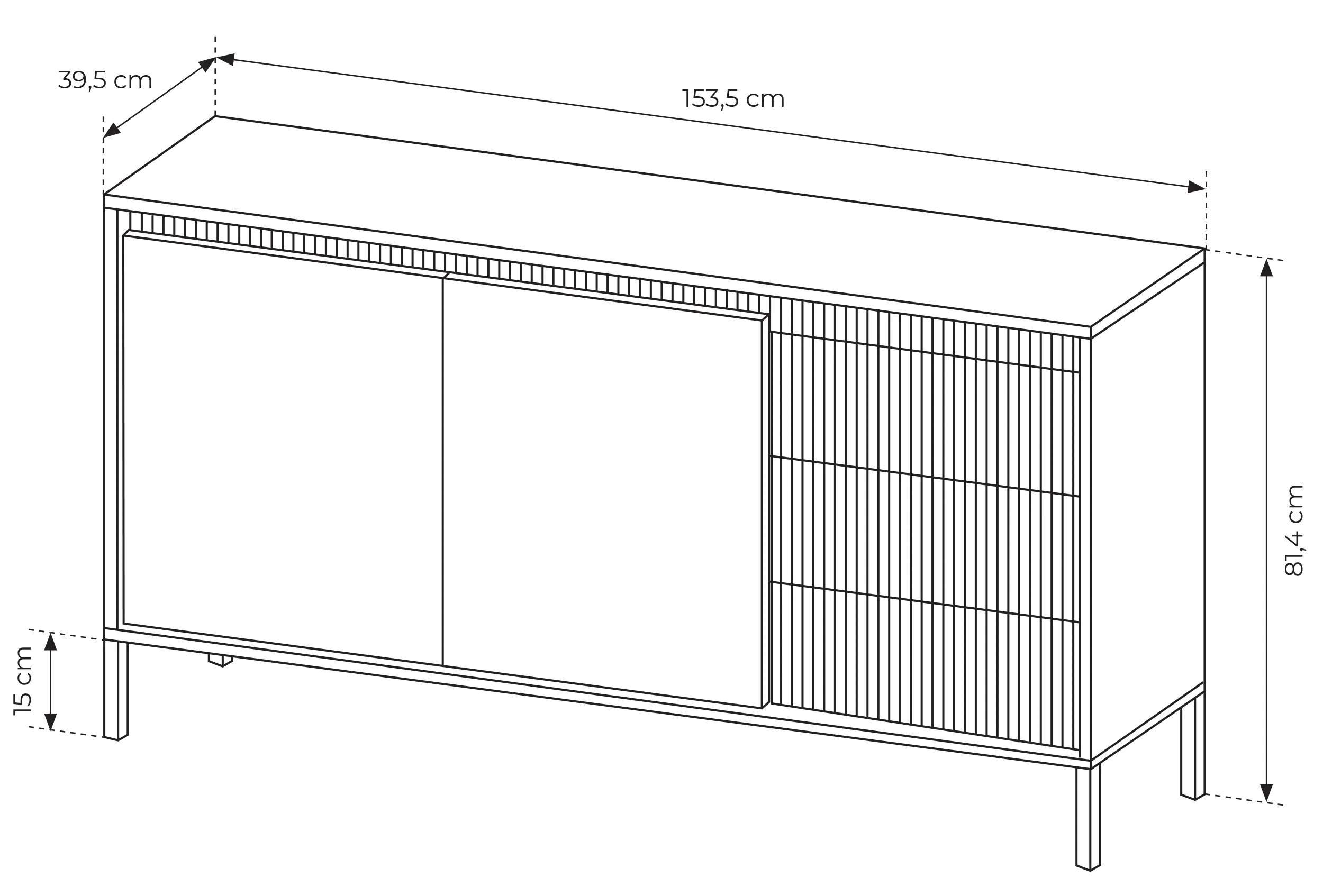 Komoda dwudrzwiowa Falsetto z ryflowanymi frontami i trzema szufladami 154 cm czarna - Image 8