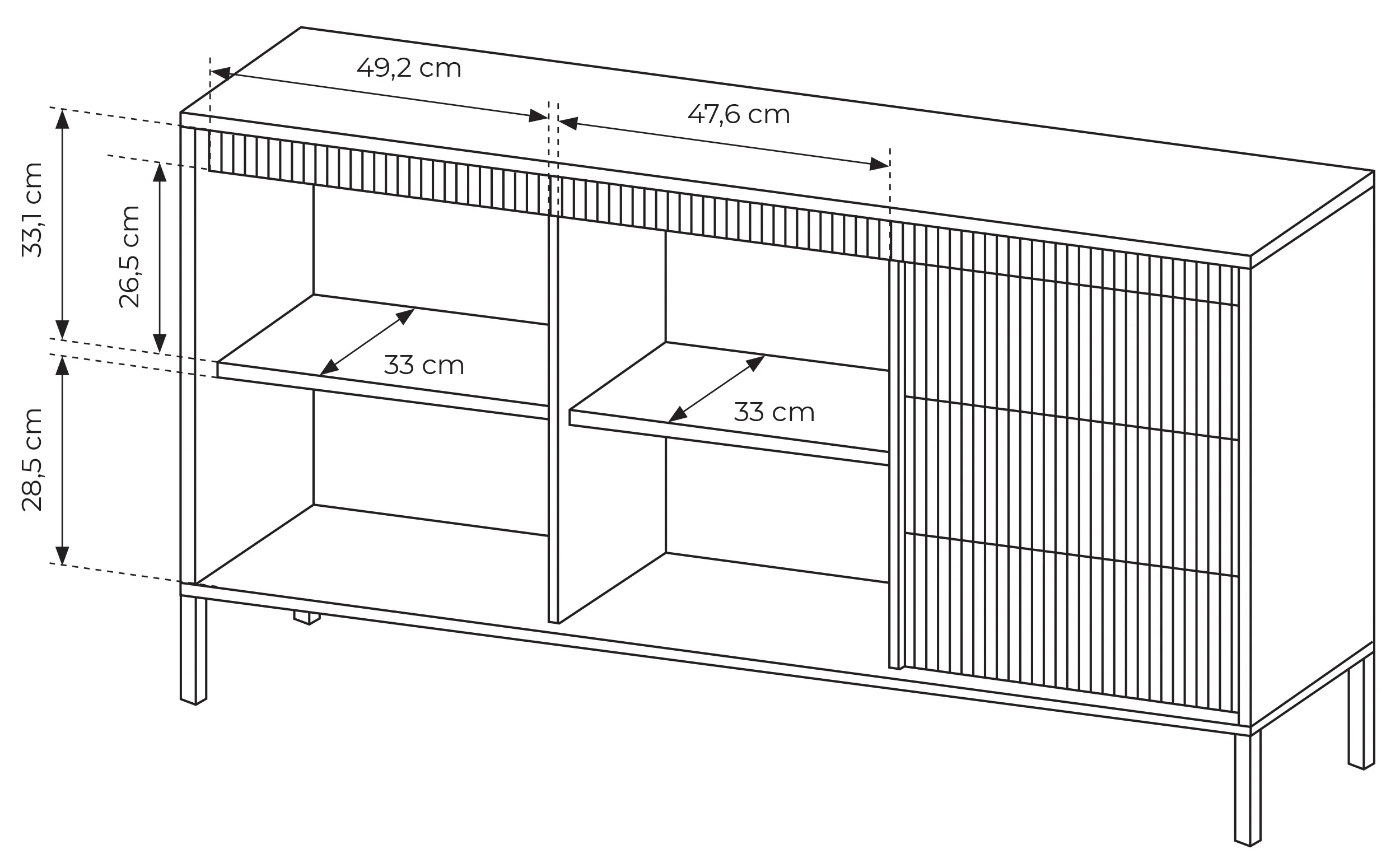 Komoda dwudrzwiowa Falsetto z ryflowanymi frontami i trzema szufladami 154 cm czarna - Image 9