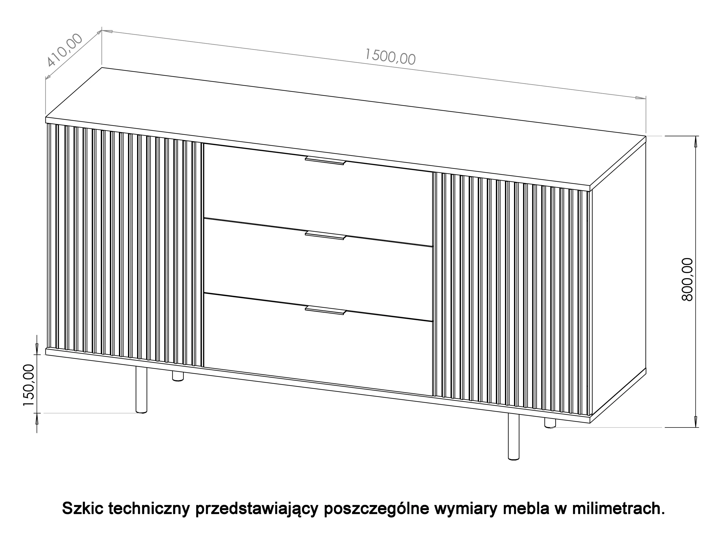 Komoda dwudrzwiowa Klazby 150 cm z trzema szufladami kaszmir lamele - Image 6