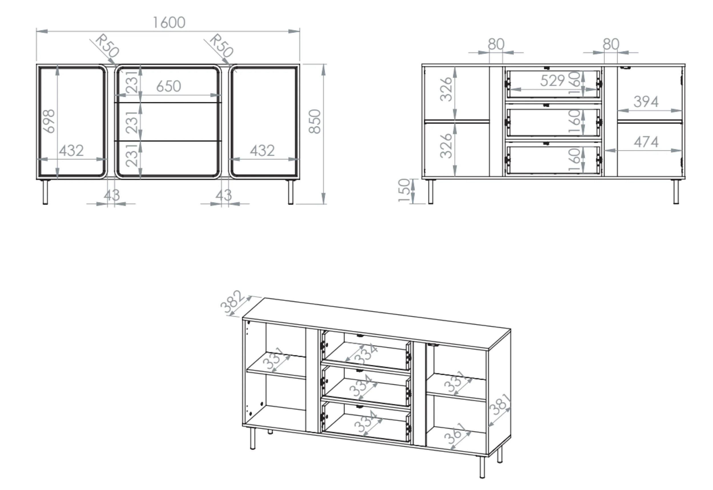 Komoda dwudrzwiowa Loppa z trzema szufladami 160 cm Kaszmir - Image 10