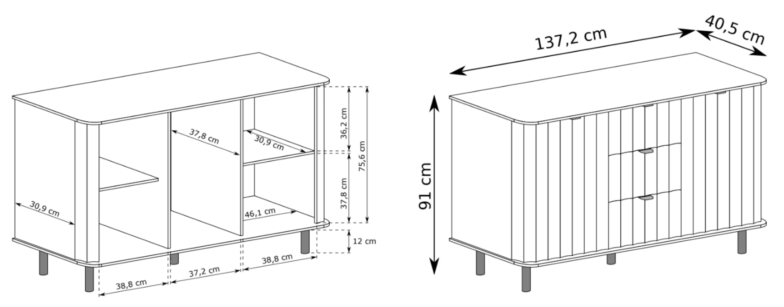 Komoda dwudrzwiowa Novado z trzema szufladami 137 cm kaszmir - Image 10