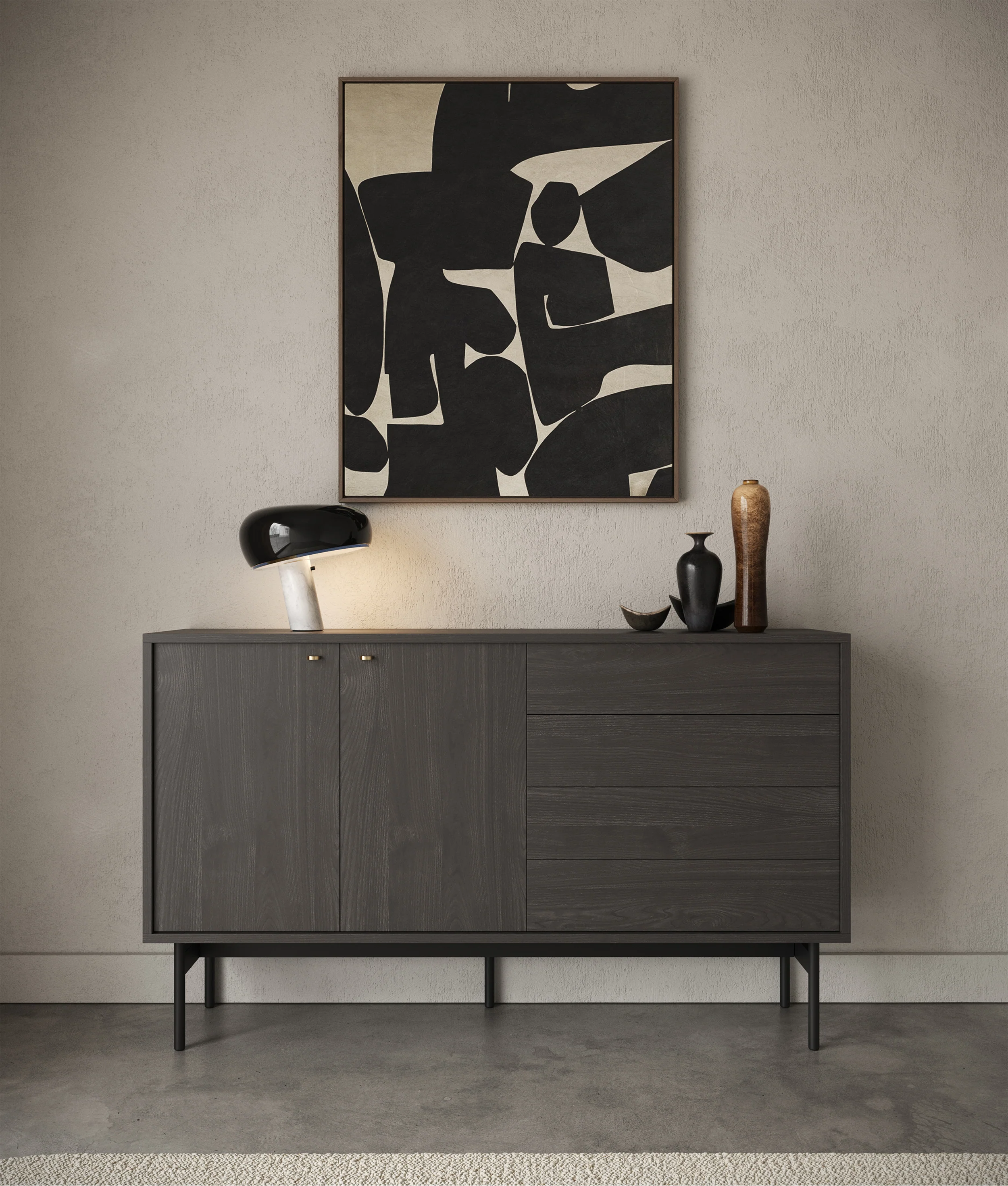 Komoda dwudrzwiowa Olar z czterema szufladami 154 cm Jesion Portland czarny - Image 2