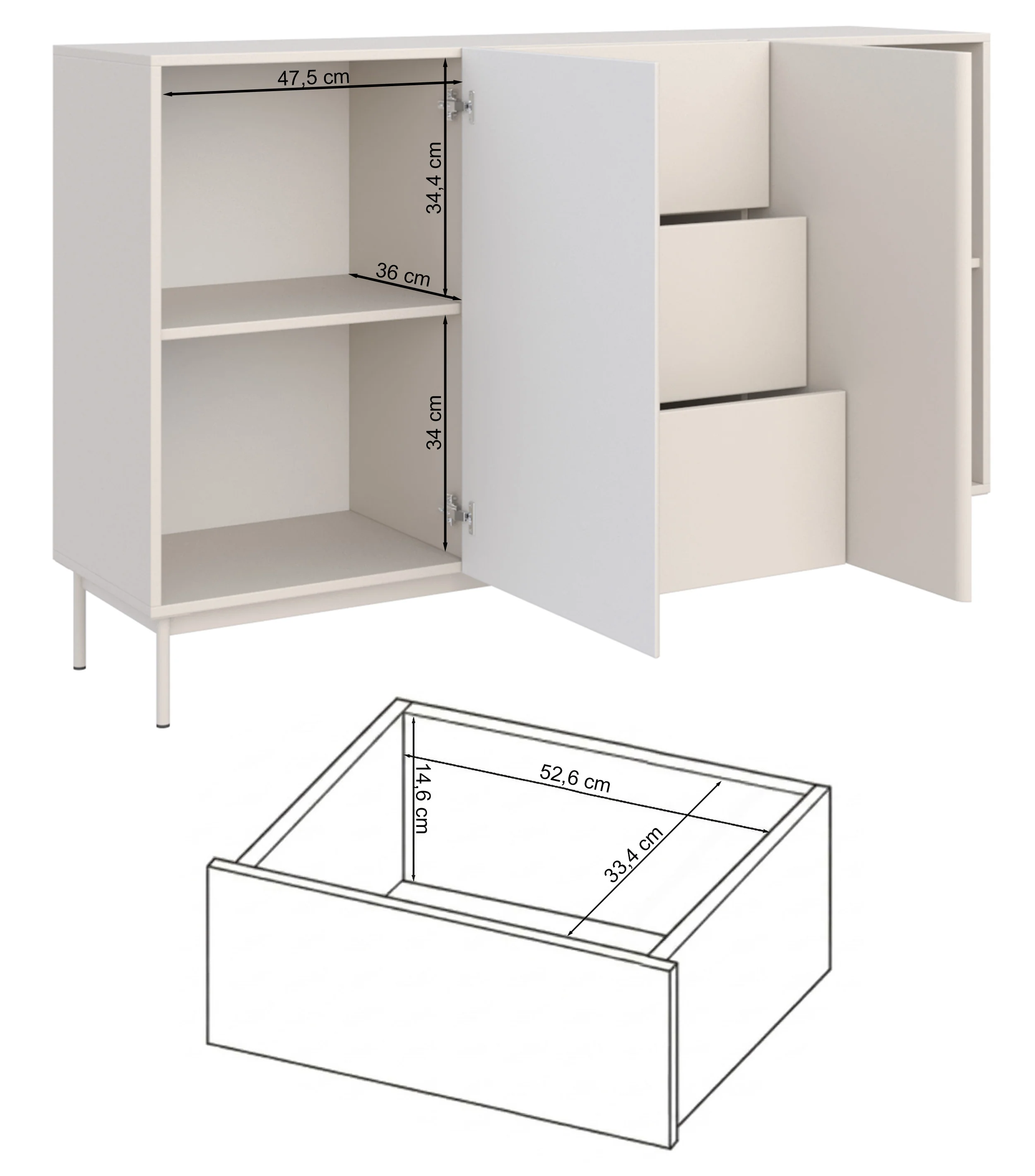 Komoda dwudrzwiowa Olio z trzema szufladami 160 cm biała - Image 9