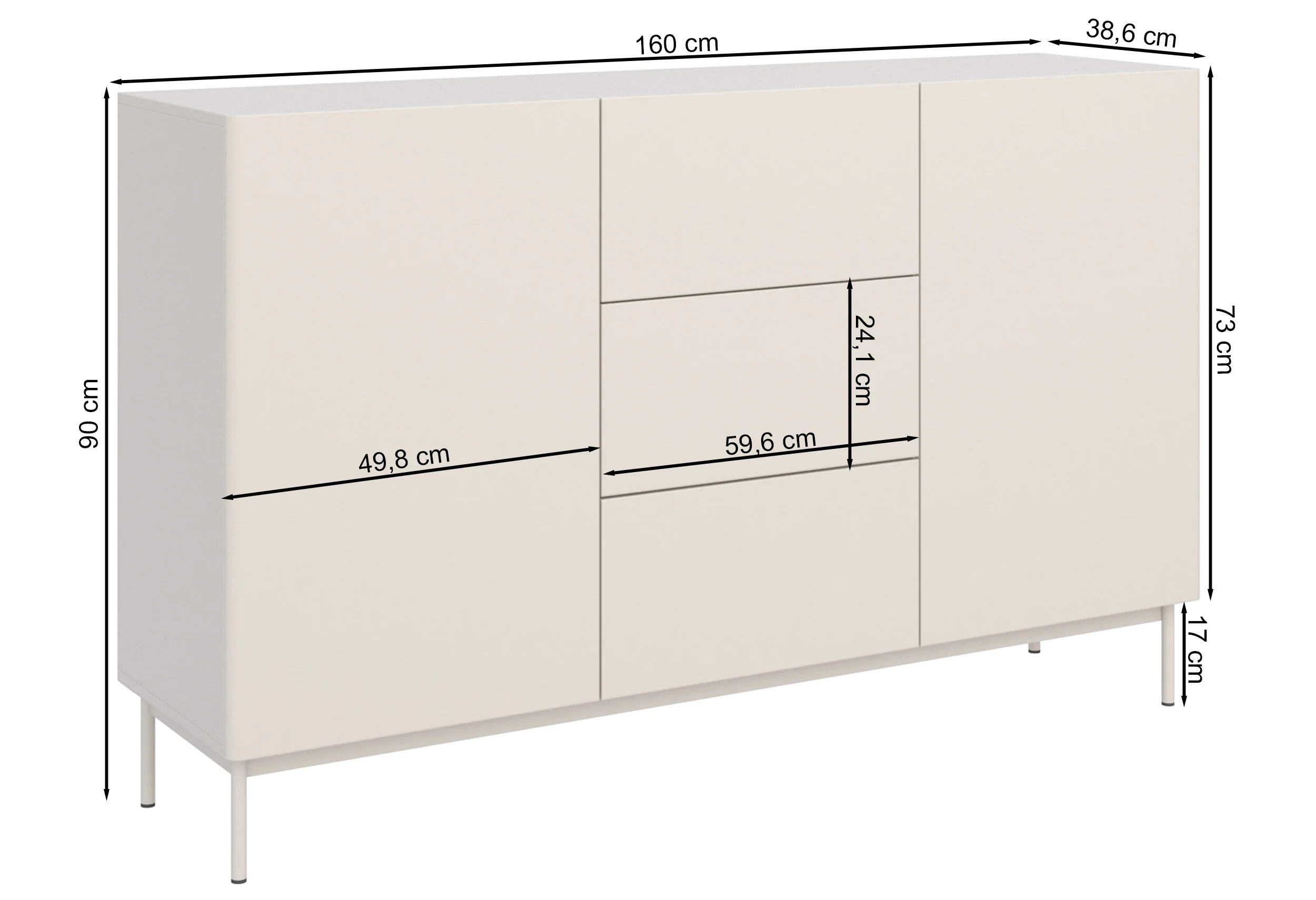 Komoda dwudrzwiowa Olio z trzema szufladami 160 cm czarna - Image 6