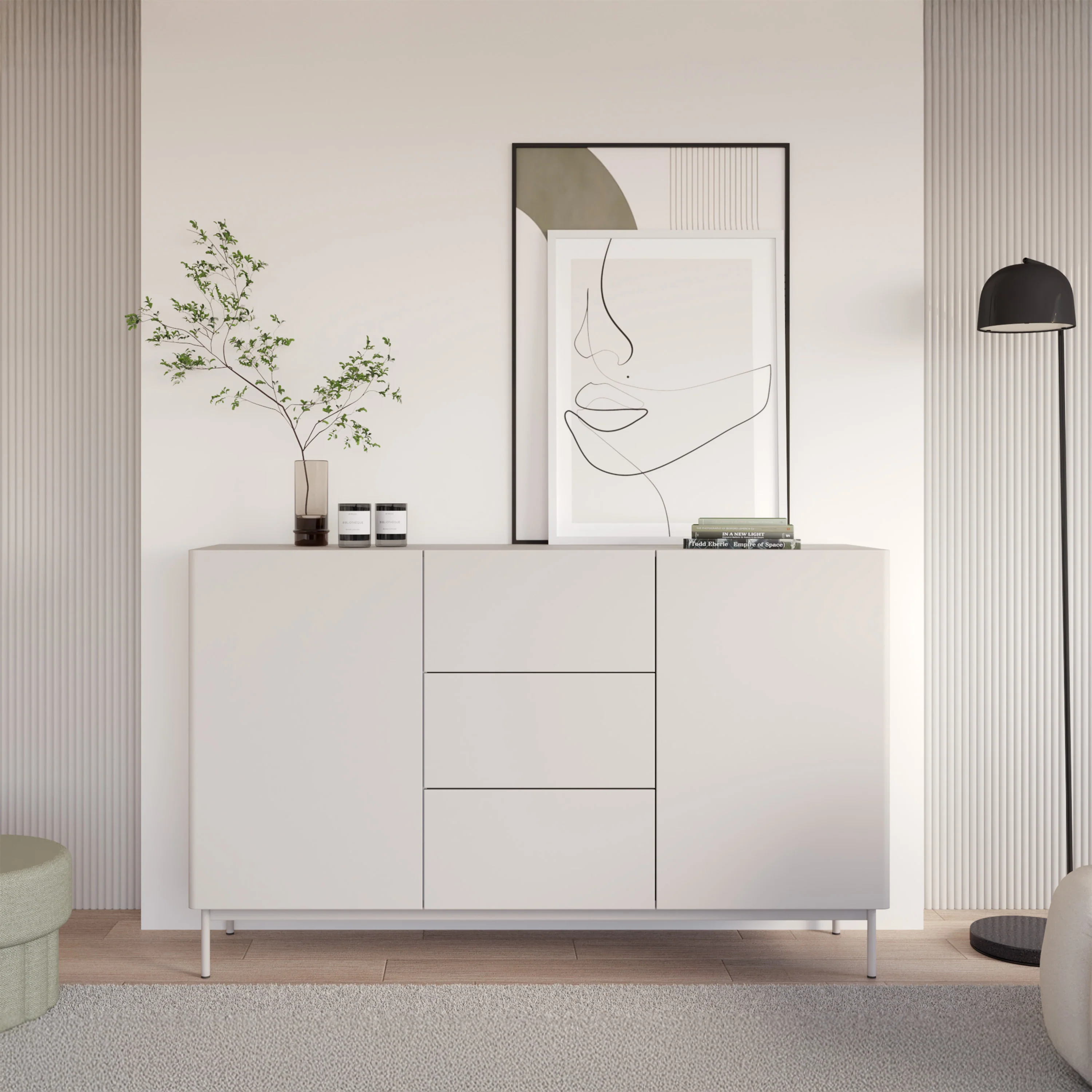 Komoda dwudrzwiowa Olio z trzema szufladami 160 cm kaszmir - Image 2