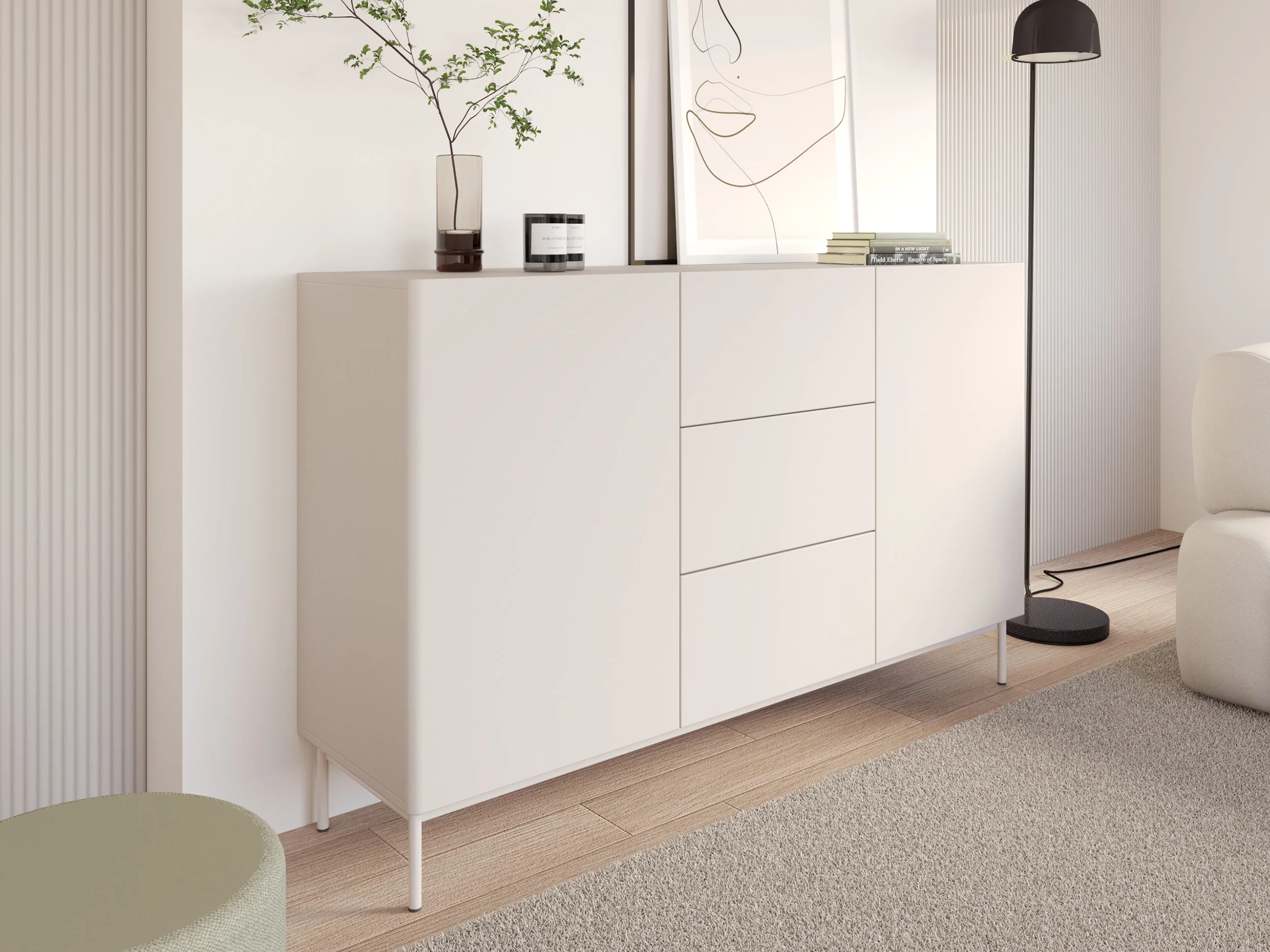 Komoda dwudrzwiowa Olio z trzema szufladami 160 cm kaszmir - Image 4