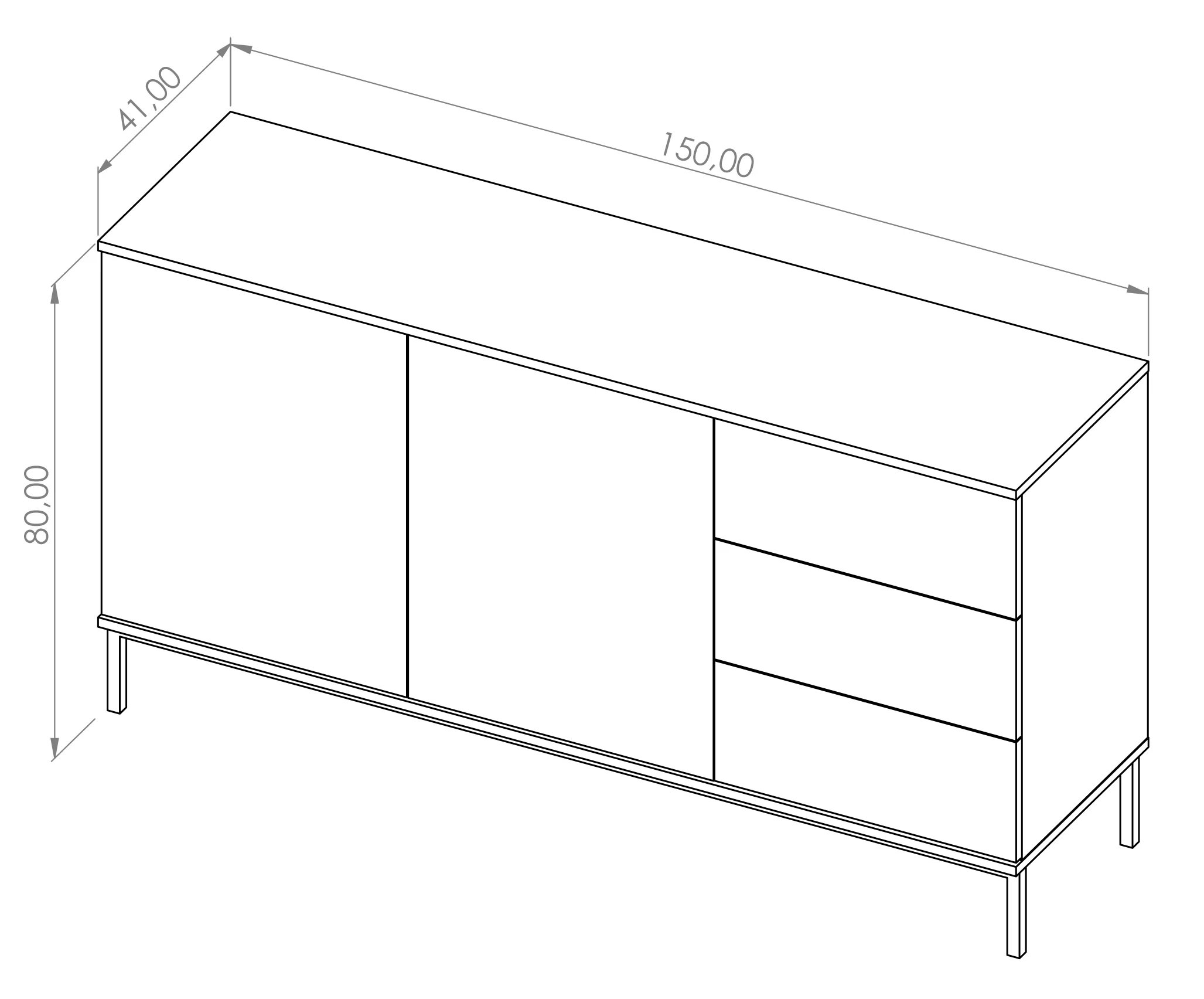 Komoda dwudrzwiowa Perila 150 cm z szufladami czarna - Image 4