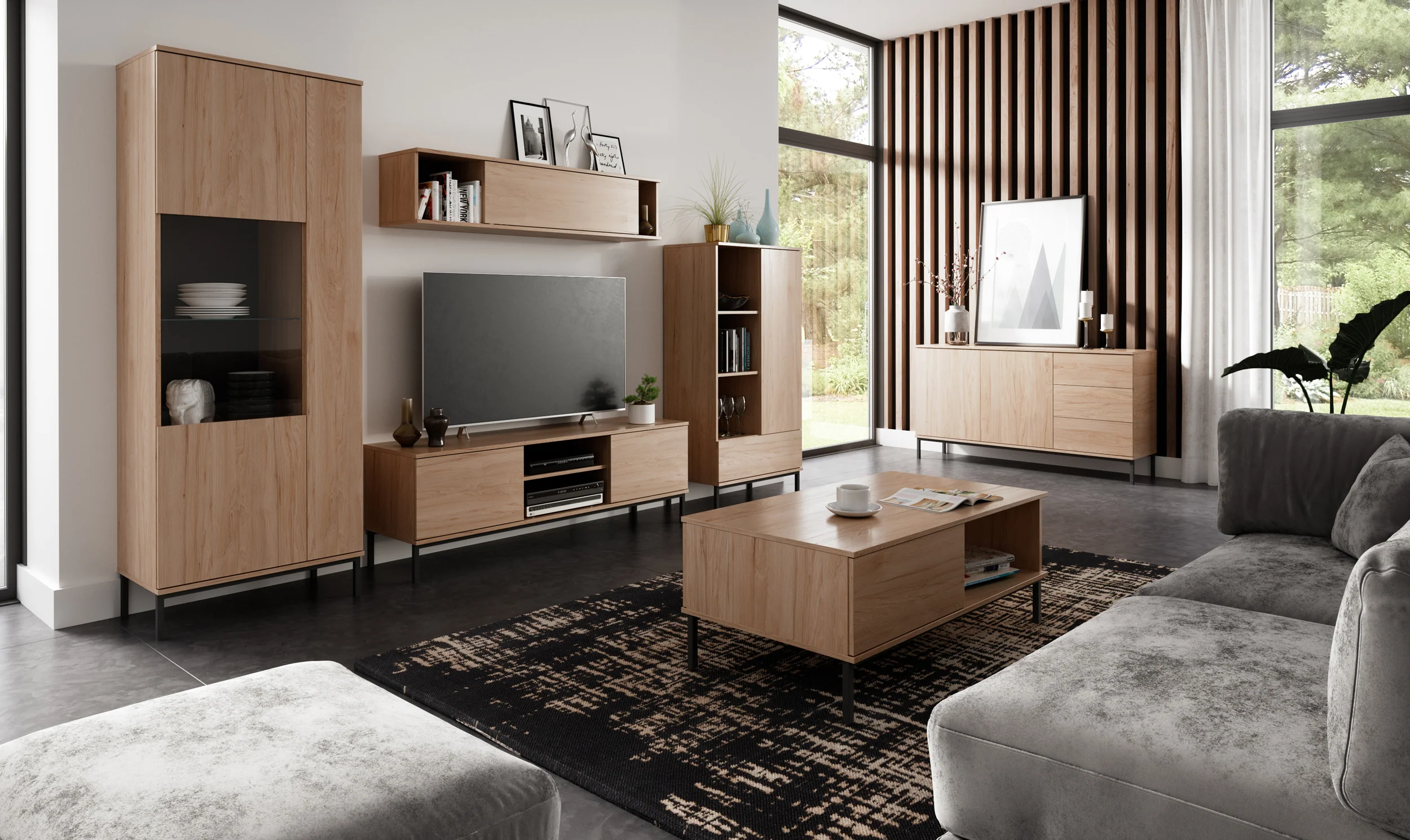 Komoda dwudrzwiowa Perila 150 cm z szufladami hikora - Image 3