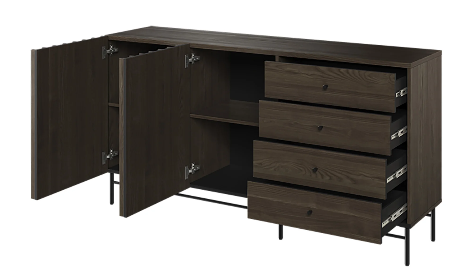 Komoda dwudrzwiowa Piemonte z czterema szufladami 165cm Jesion portland/czarny - Image 6