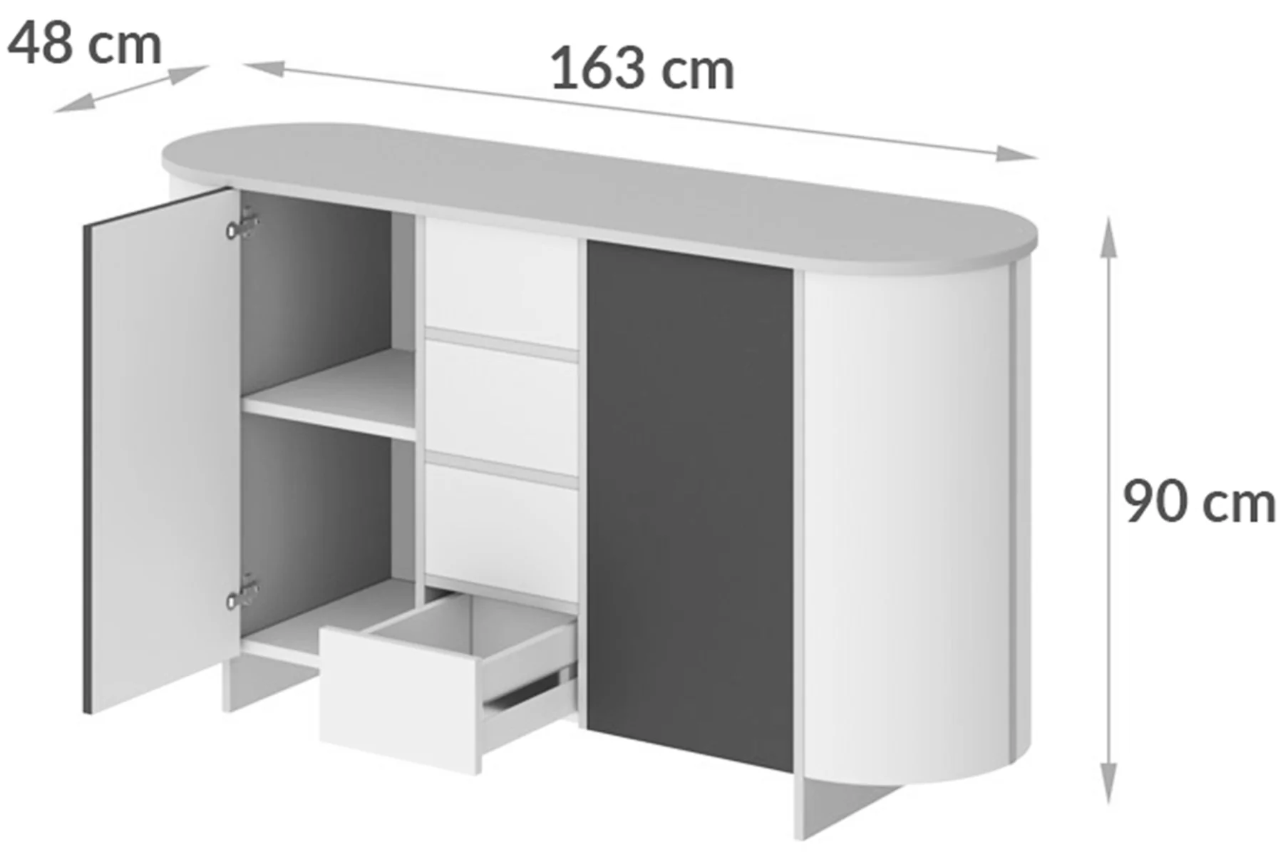 Komoda dwudrzwiowa Reflicy z czterema szufladami 163 cm niebieski mat - Image 2