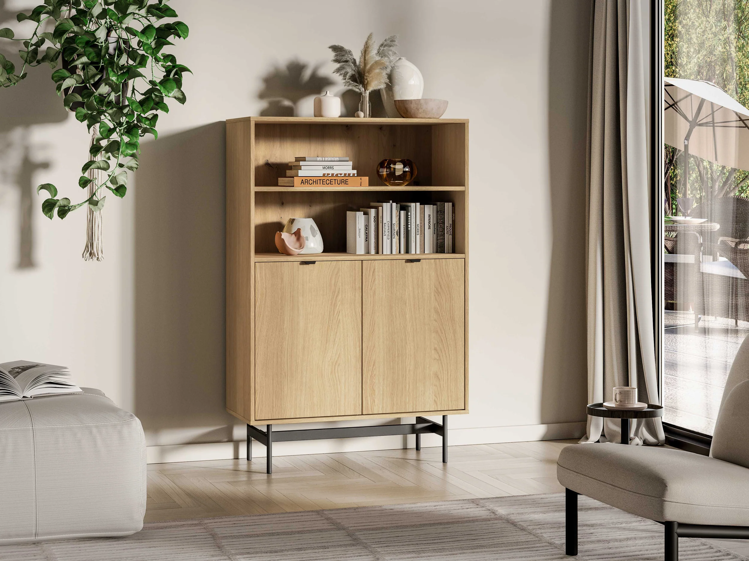 Regał dwudrzwiowy Heggers z dwoma wnękami 92 cm dąb mavelie - Image 2