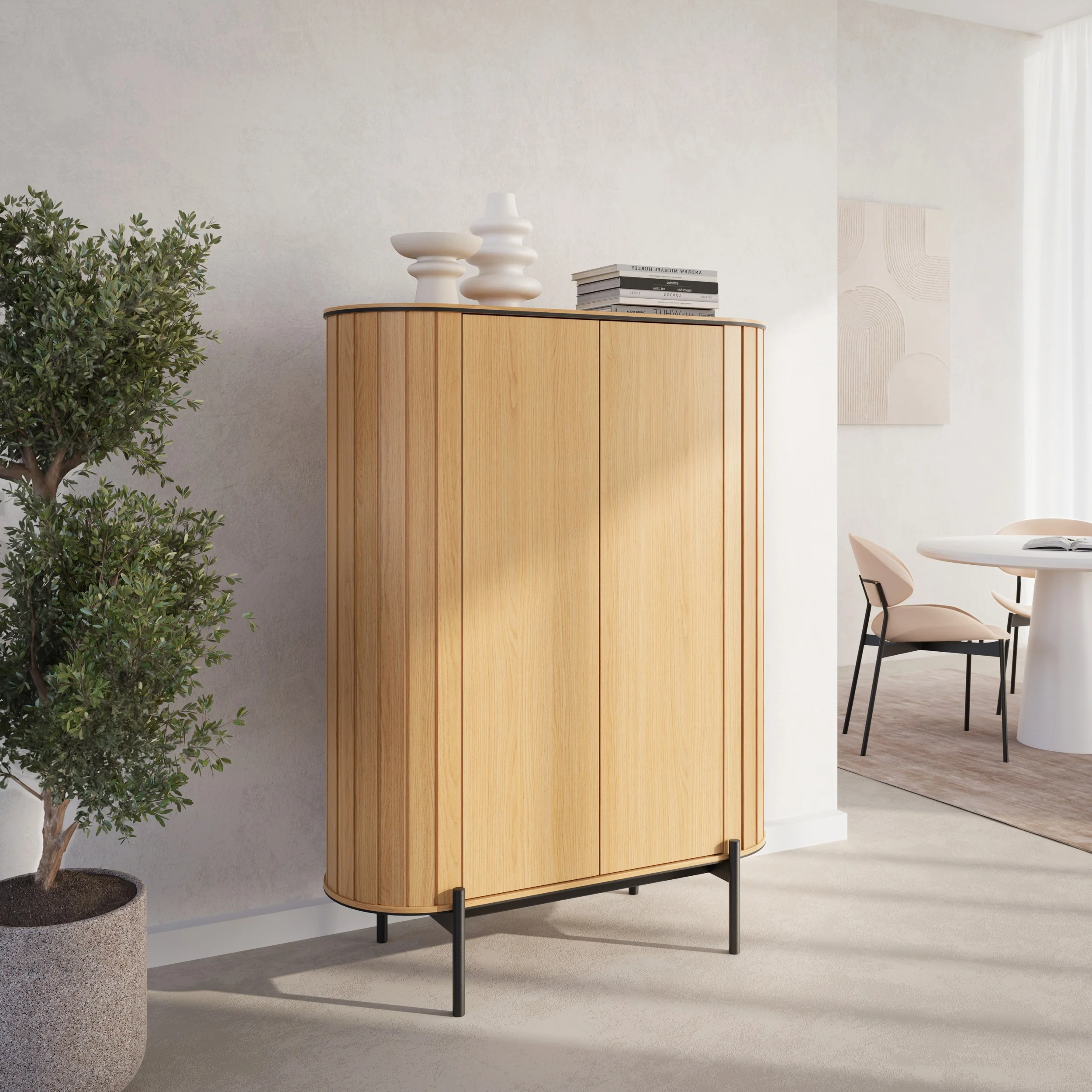Komoda dwudrzwiowa Rotto wysoka z ryflami 107 cm dąb vincenza - Image 2