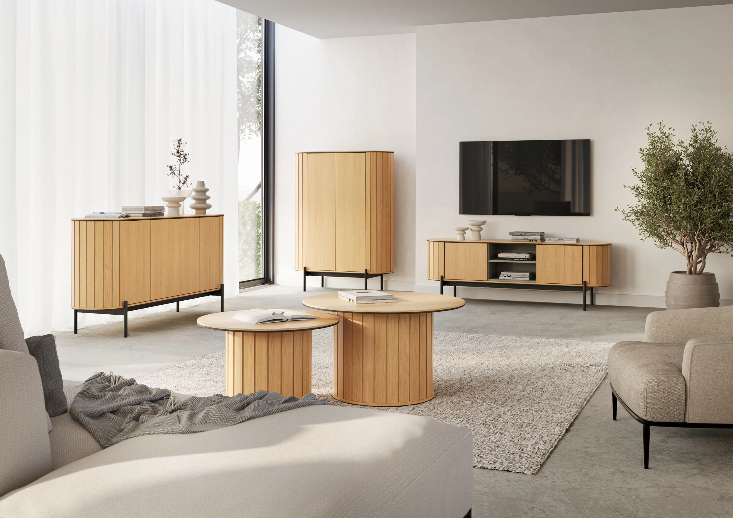 Komoda dwudrzwiowa Rotto wysoka z ryflami 107 cm dąb vincenza - Image 3