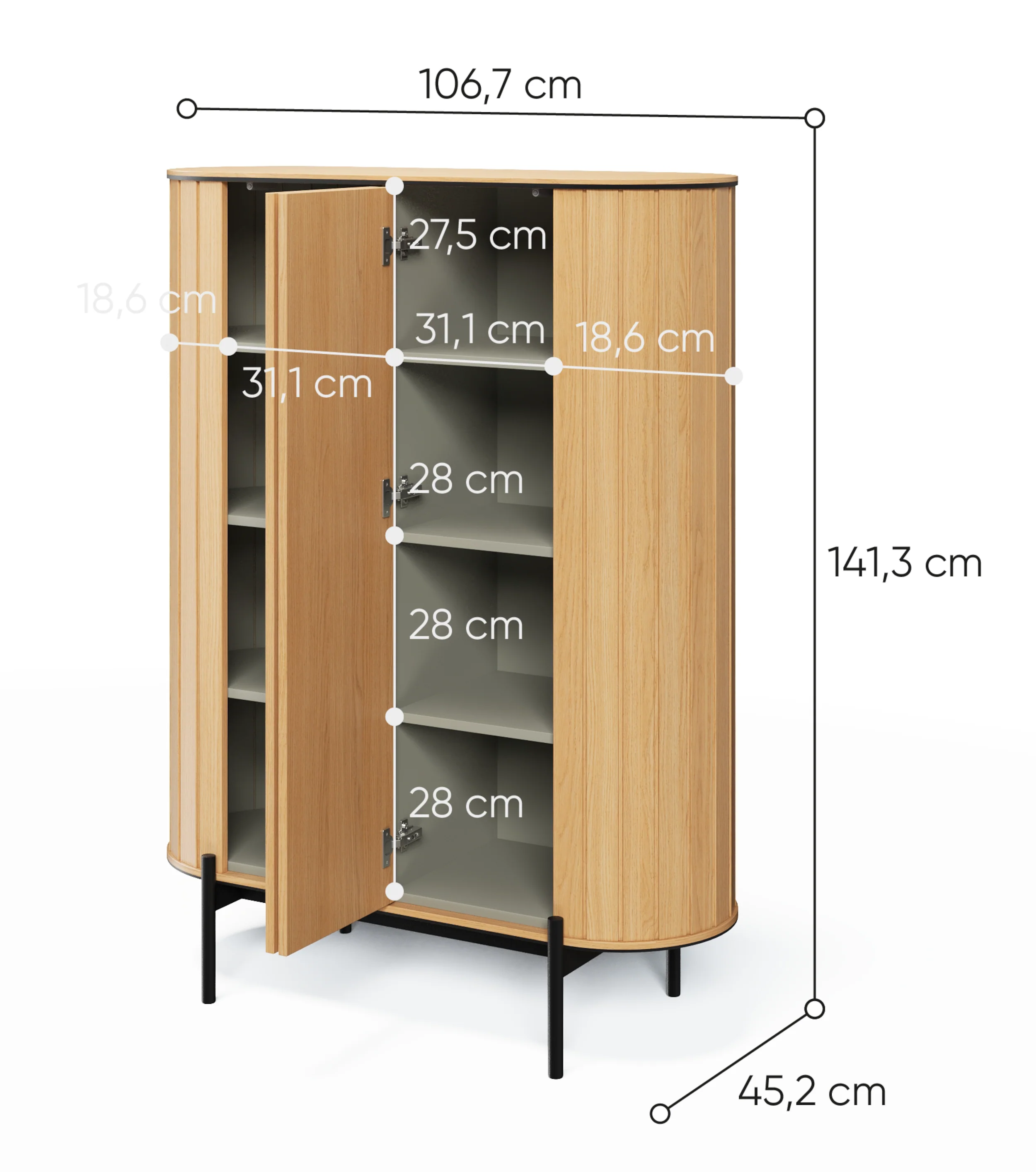 Komoda dwudrzwiowa Rotto wysoka z ryflami 107 cm dąb vincenza - Image 6
