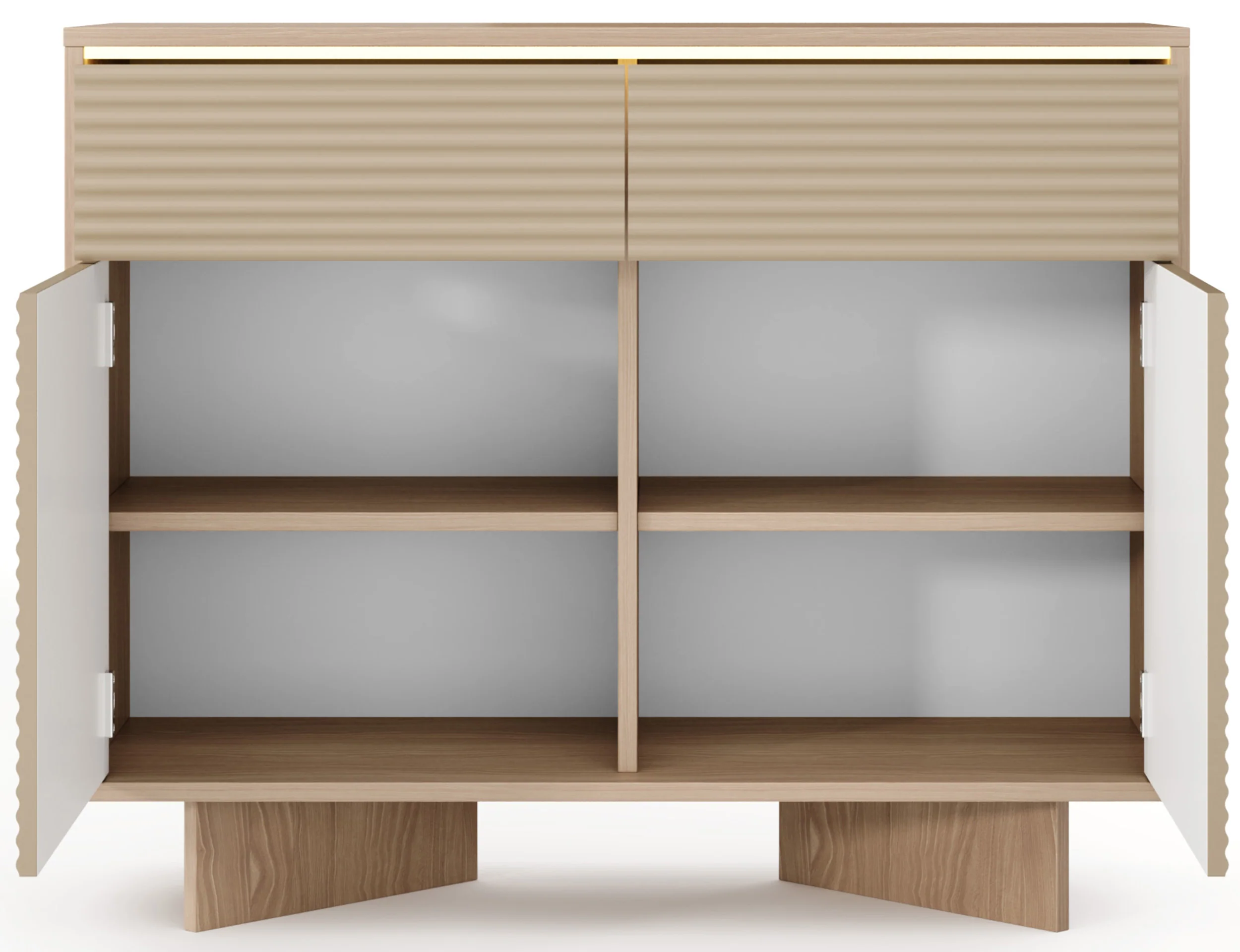 Komoda dwudrzwiowa Semi z dwiema szufladami i oświetleniem LED 104 cm bolivar naturalny/cappuccino - Image 6