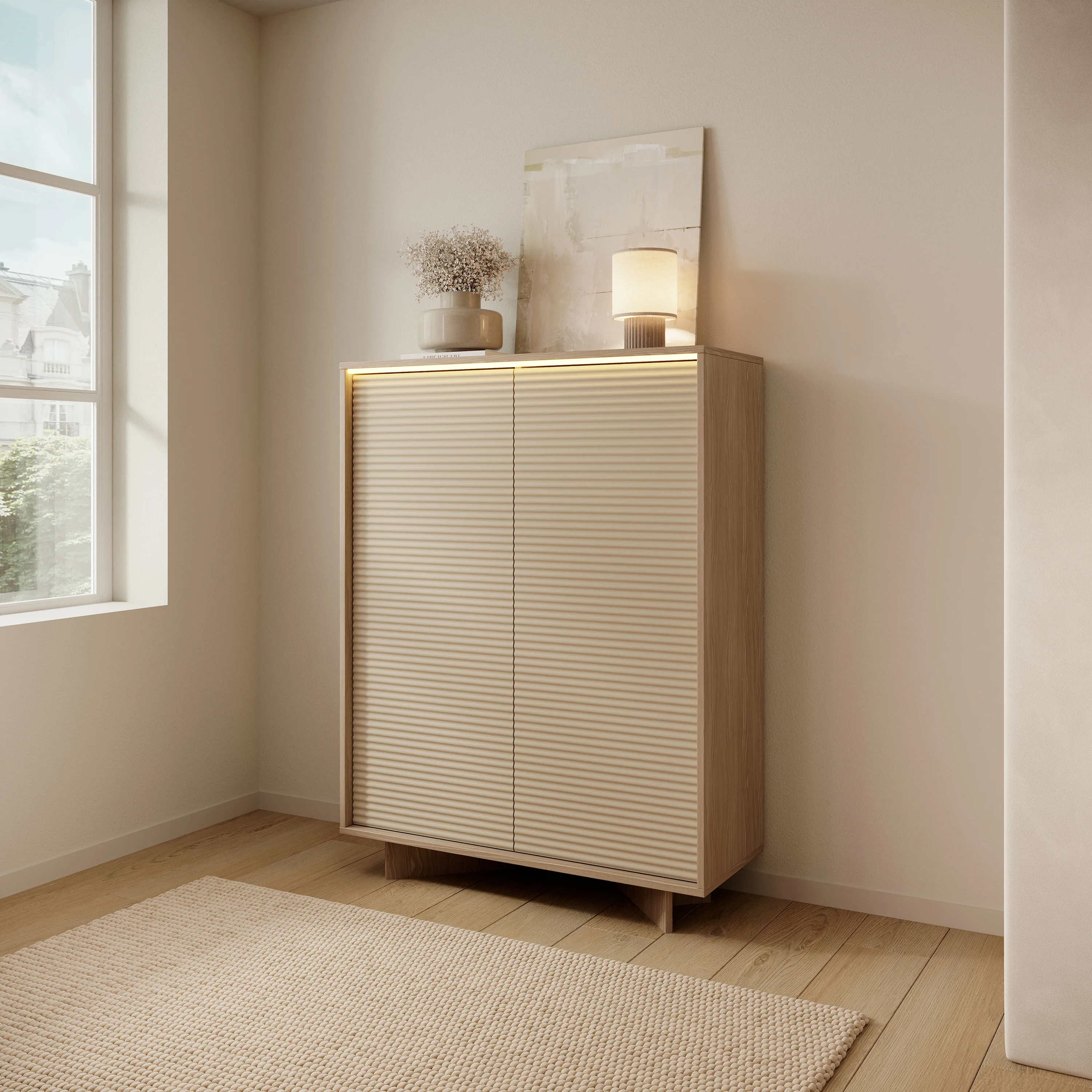 Komoda dwudrzwiowa Semi z oświetleniem LED 104 cm bolivar naturalny/cappuccino - Image 2