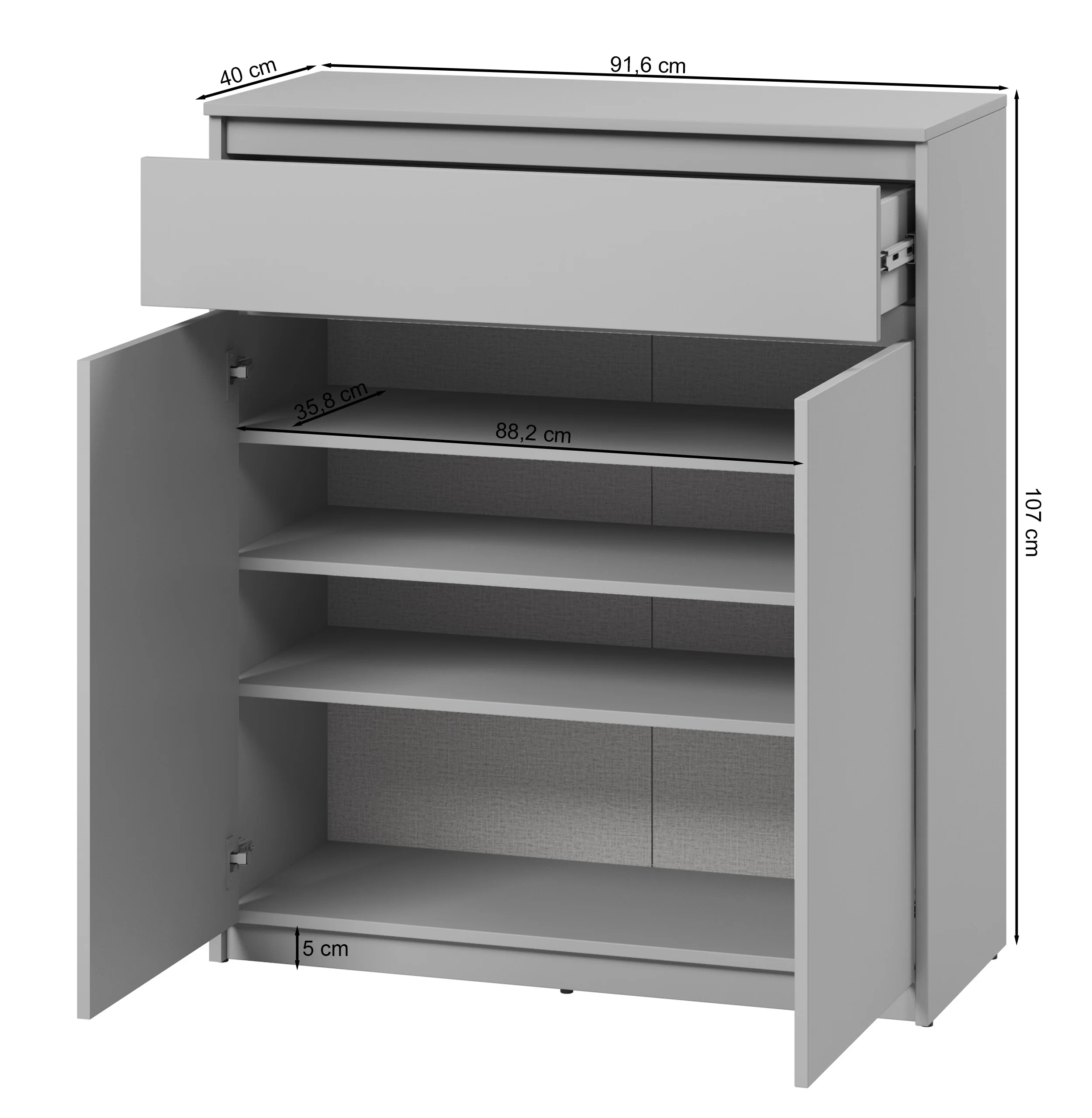 Komoda dwudrzwiowa Simply z szufladą 92 cm szara - Image 5