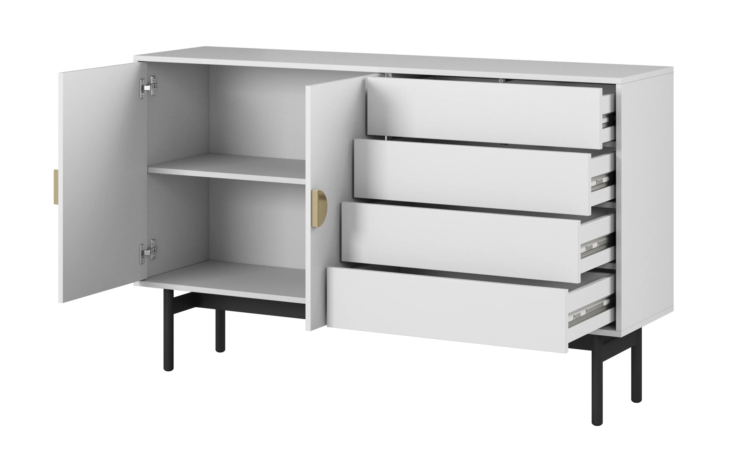 Komoda dwudrzwiowa Stoon z czterema szufladami 154 cm Biała - Image 6