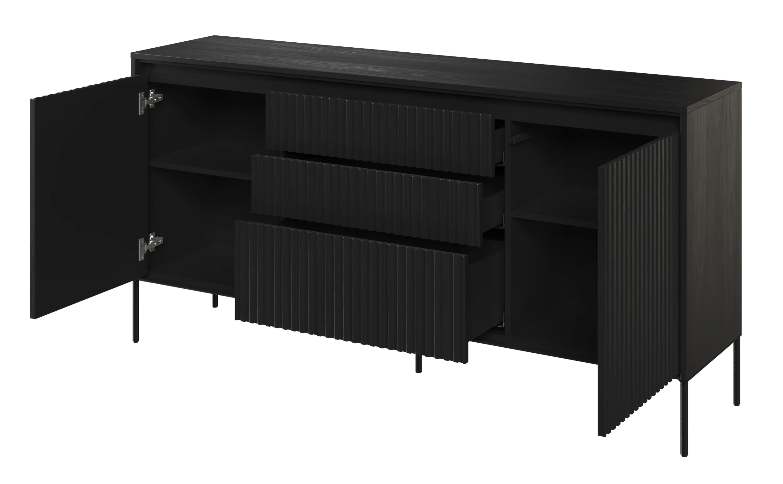 Komoda dwudrzwiowa Trend 166 cm z trzema szufladami z LED Czarna - Image 3
