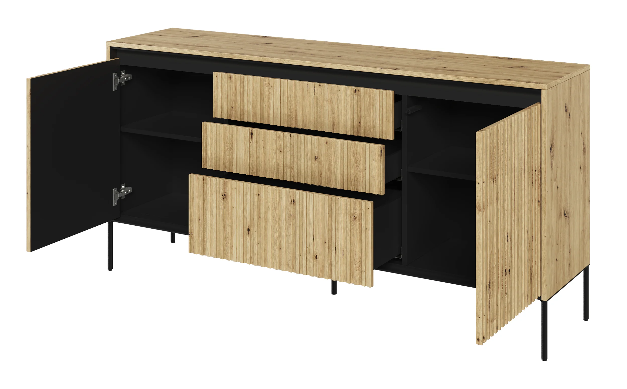Komoda dwudrzwiowa Trend 166 cm z trzema szufladami z LED Dąb artisan - Image 7