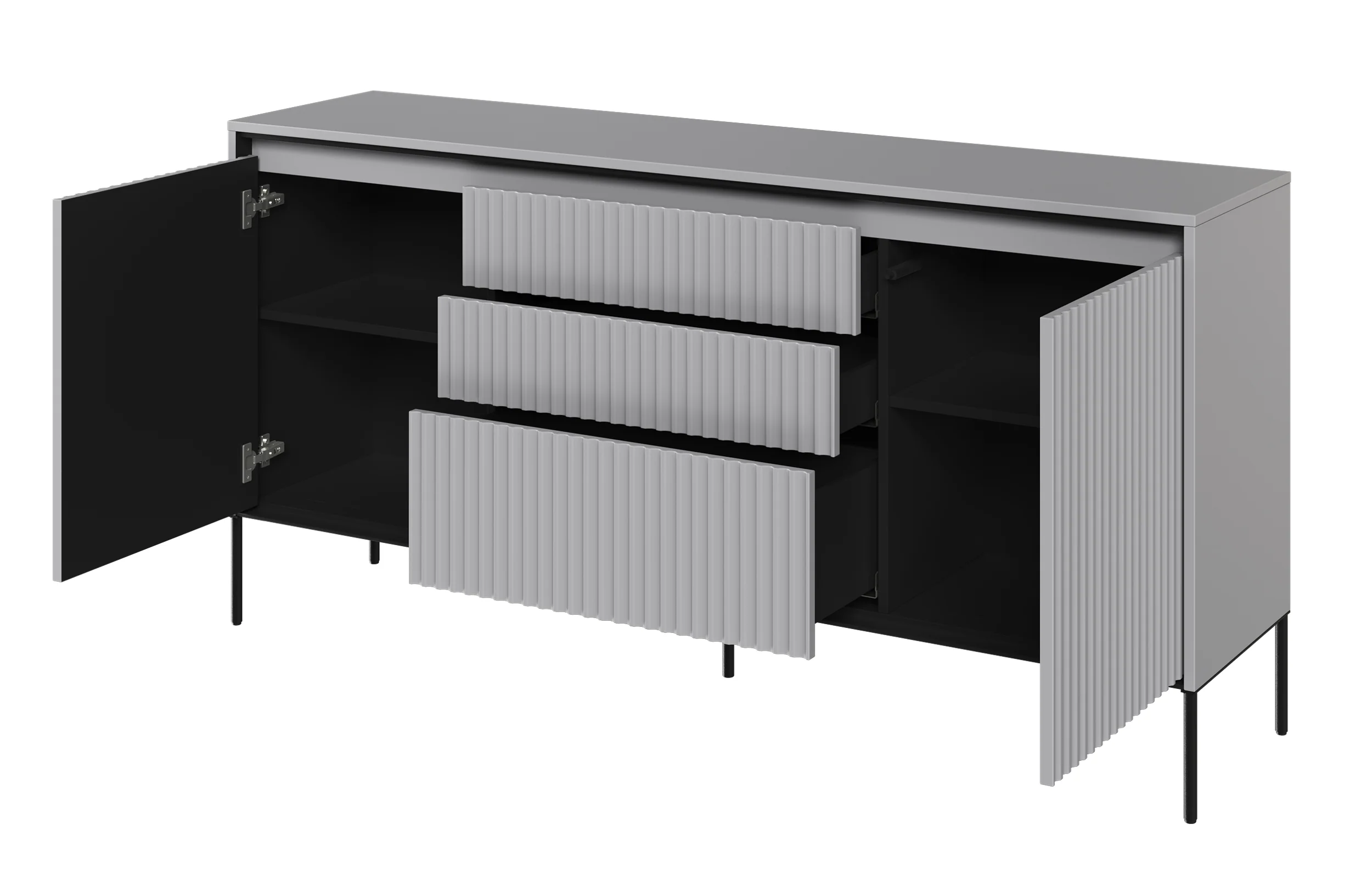 Komoda dwudrzwiowa Trend 166 cm z trzema szufladami z LED Szara - Image 3