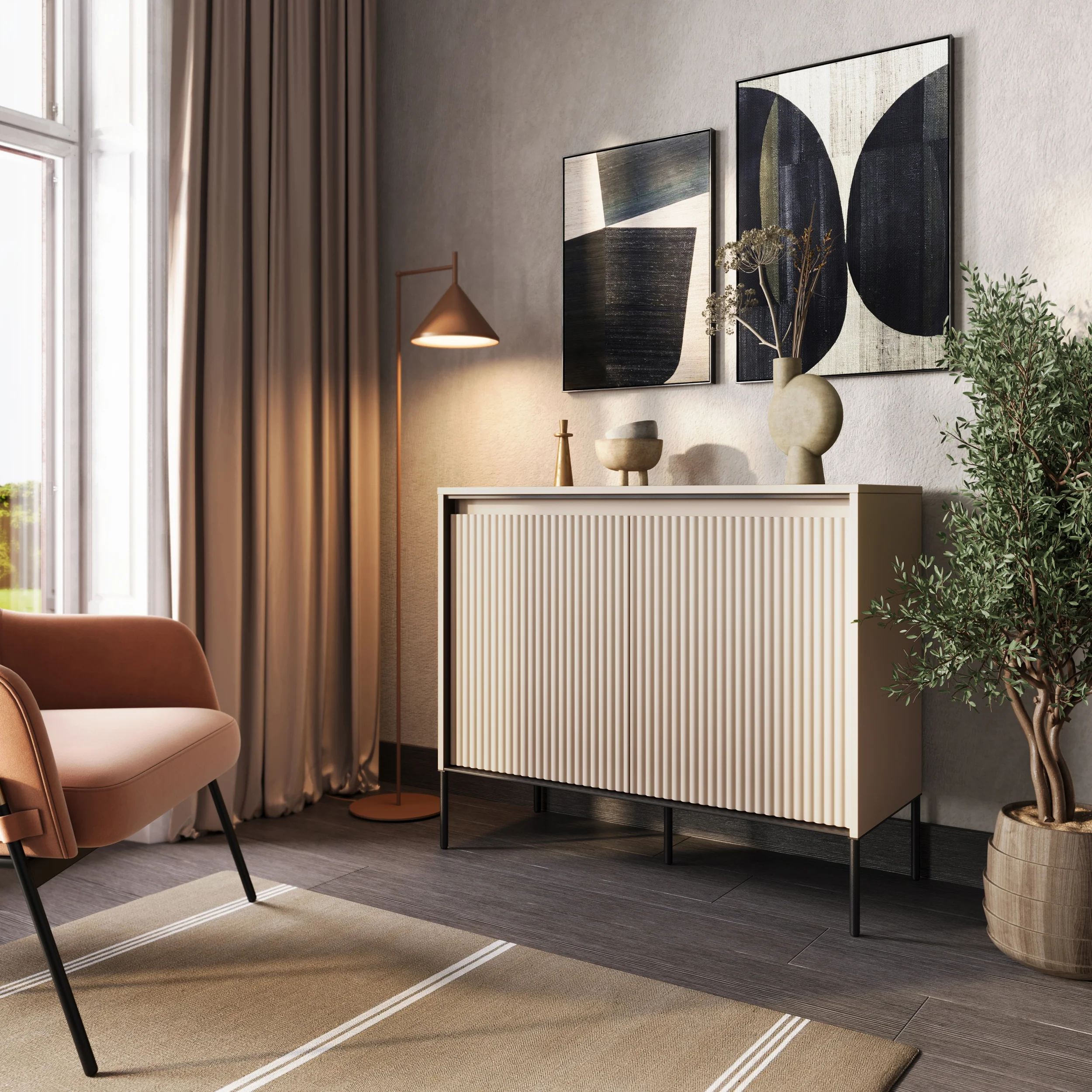 Komoda dwudrzwiowa Trend 98 cm z LED Beżowa - Image 2