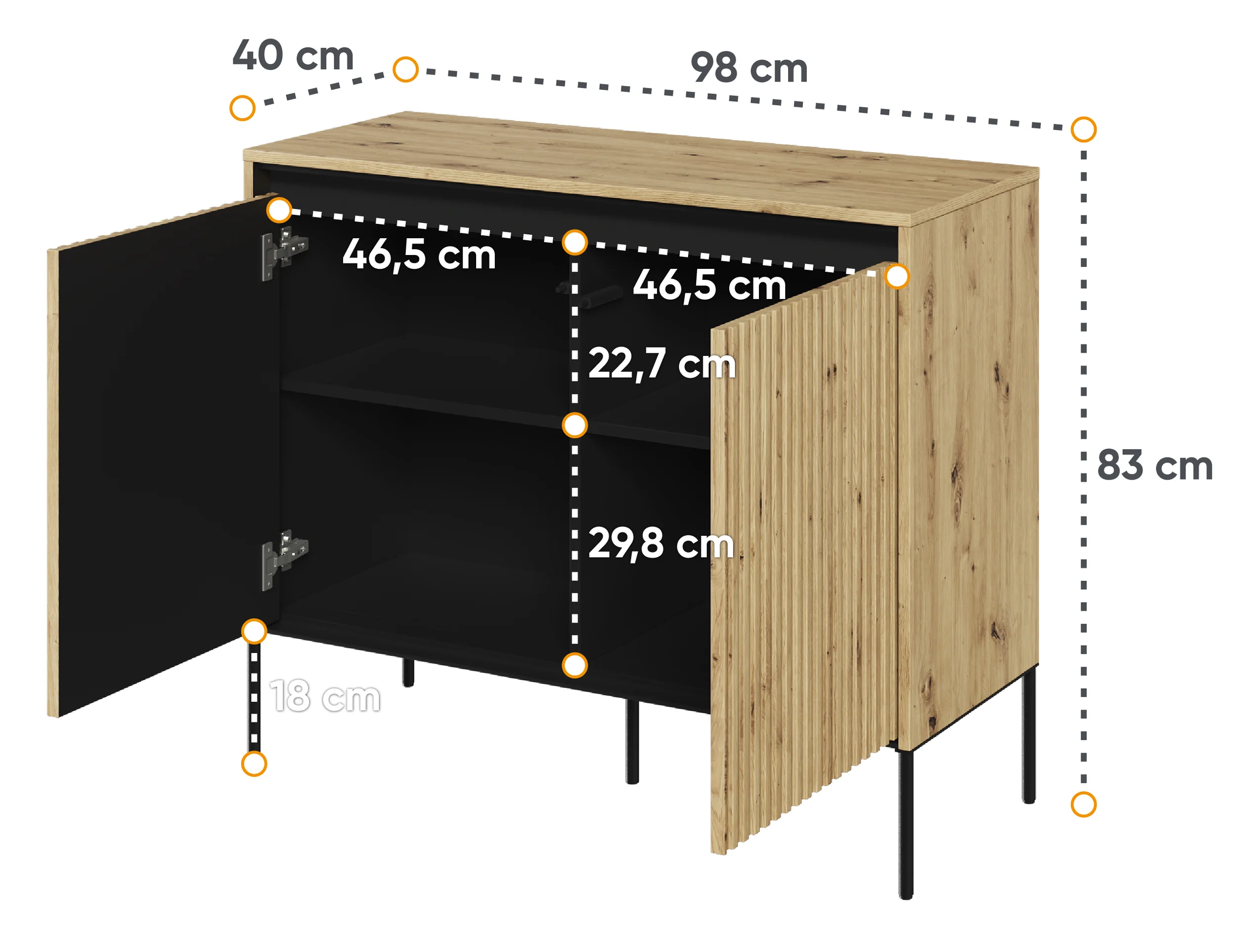 Komoda dwudrzwiowa Trend 98 cm z LED Dąb artisan - Image 6