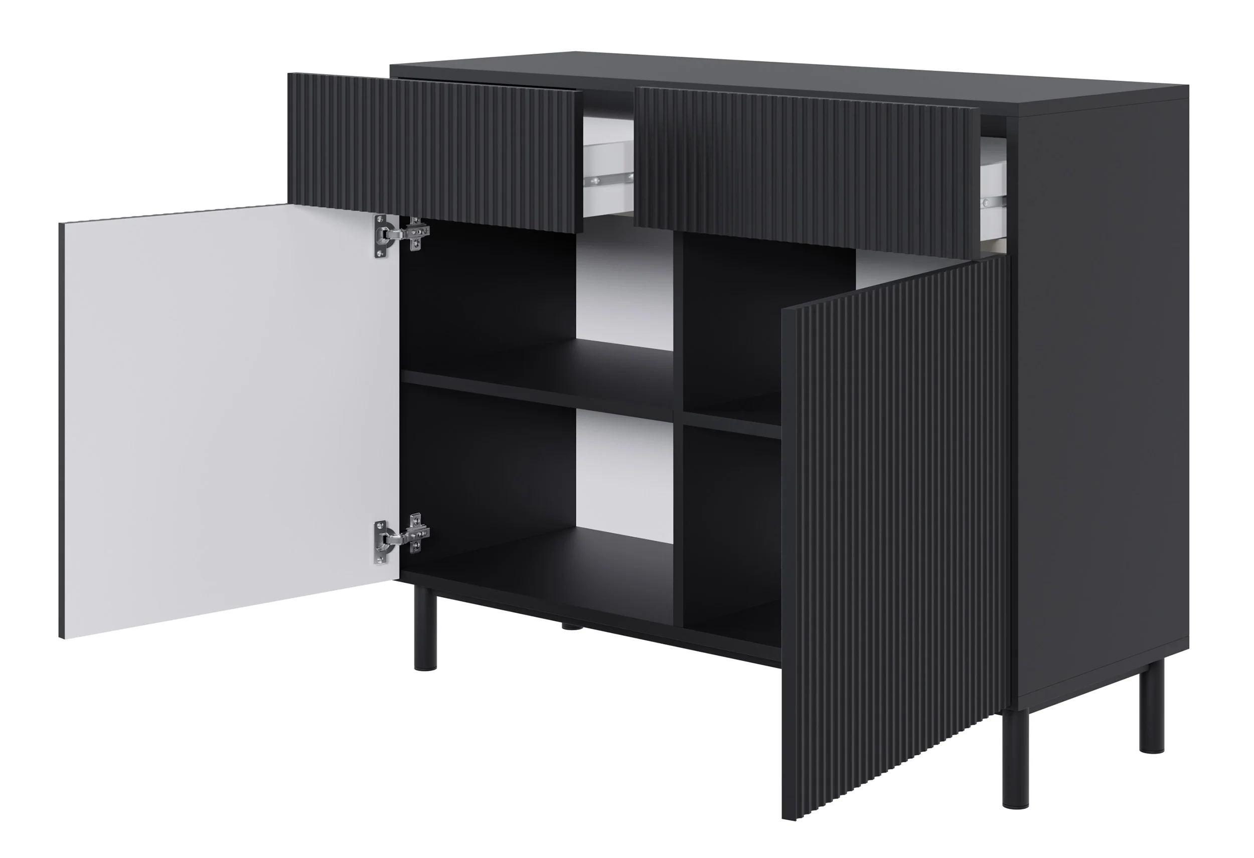 Komoda dwudrzwiowa Veldio New z frezowanym frontem i dwiema szufladami 100 cm czarna - Image 3