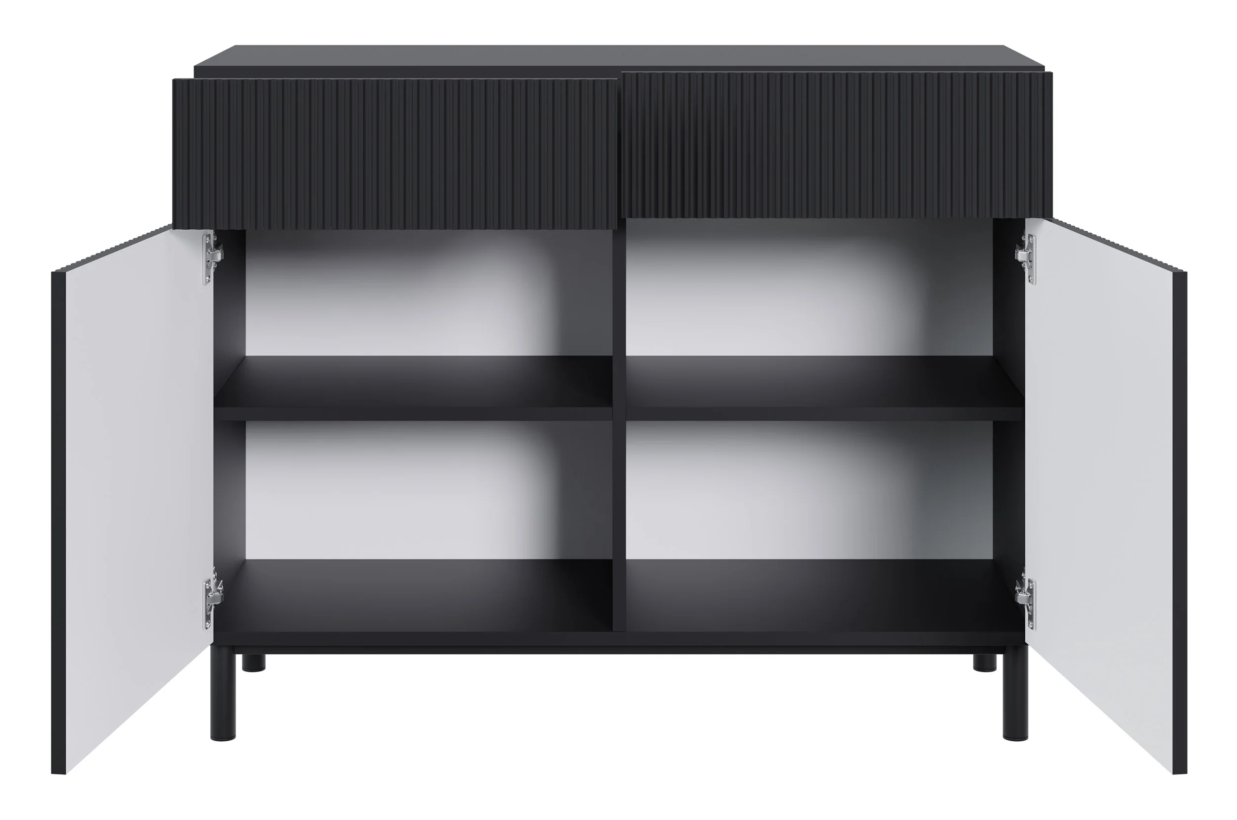 Komoda dwudrzwiowa Veldio New z frezowanym frontem i dwiema szufladami 100 cm czarna - Image 9