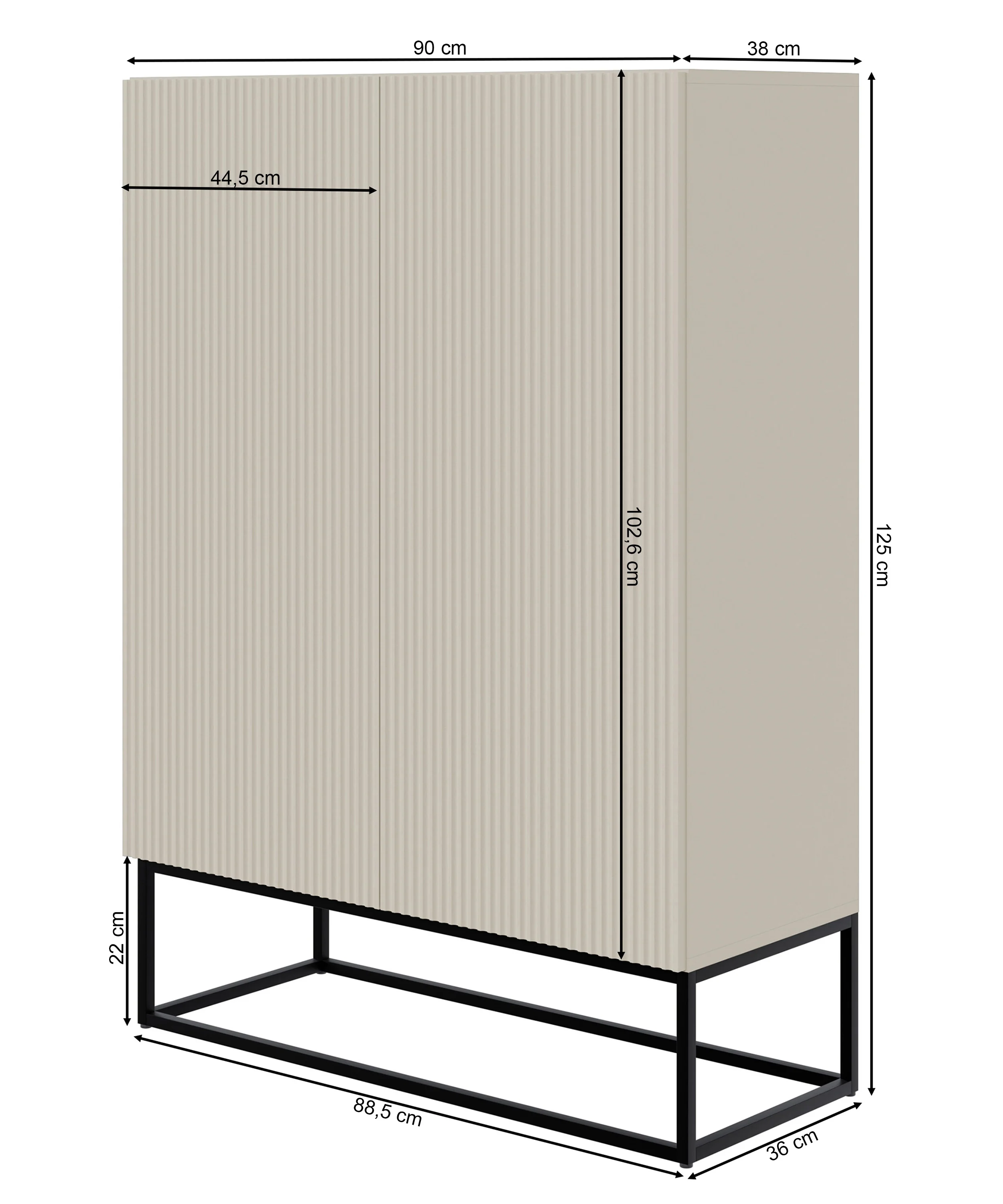 Komoda dwudrzwiowa Veldio z frezowanym frontem 90 cm Szary beż ze złotymi nogami - Image 13