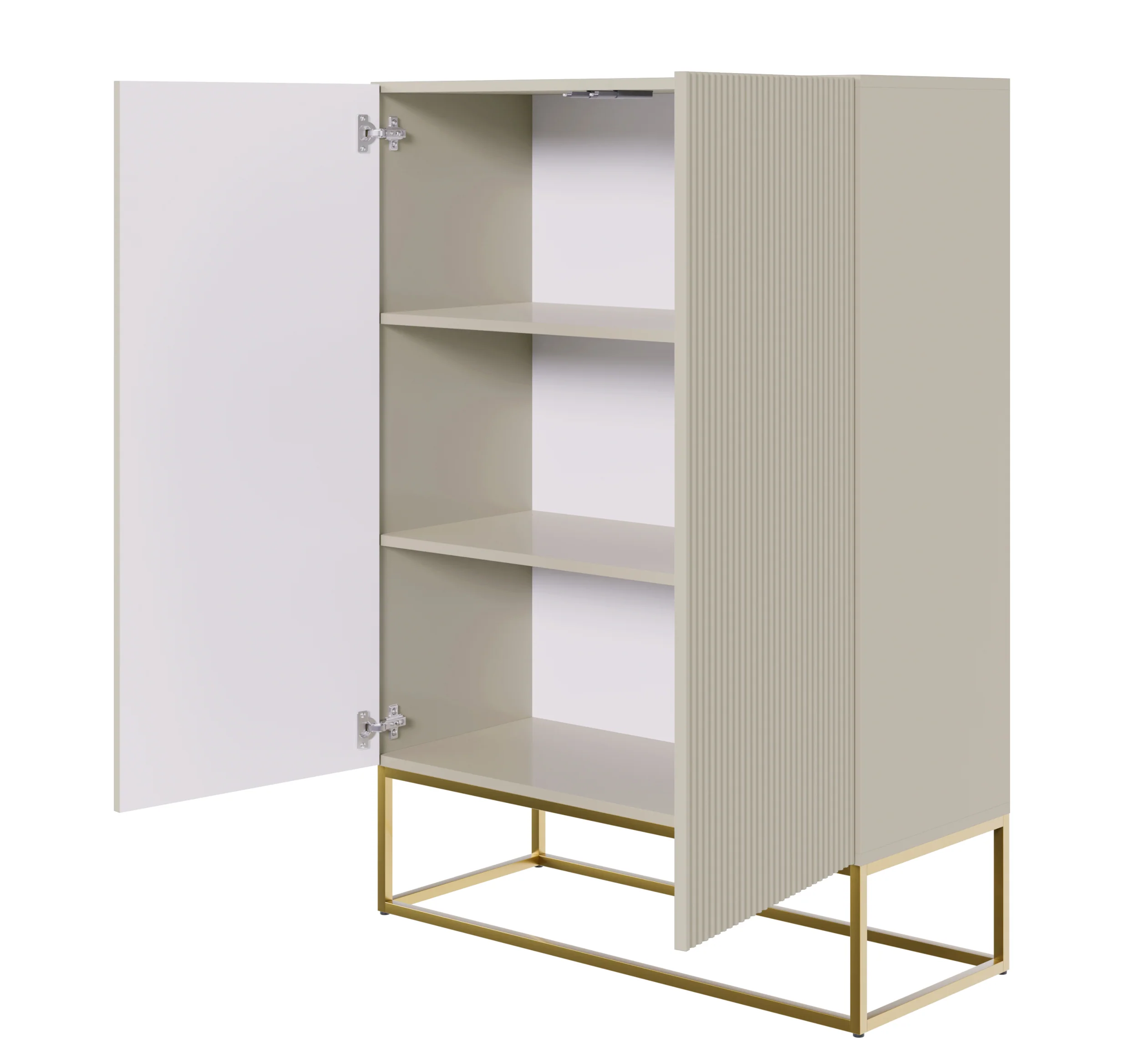 Komoda dwudrzwiowa Veldio z frezowanym frontem 90 cm Szary beż ze złotymi nogami - Image 3