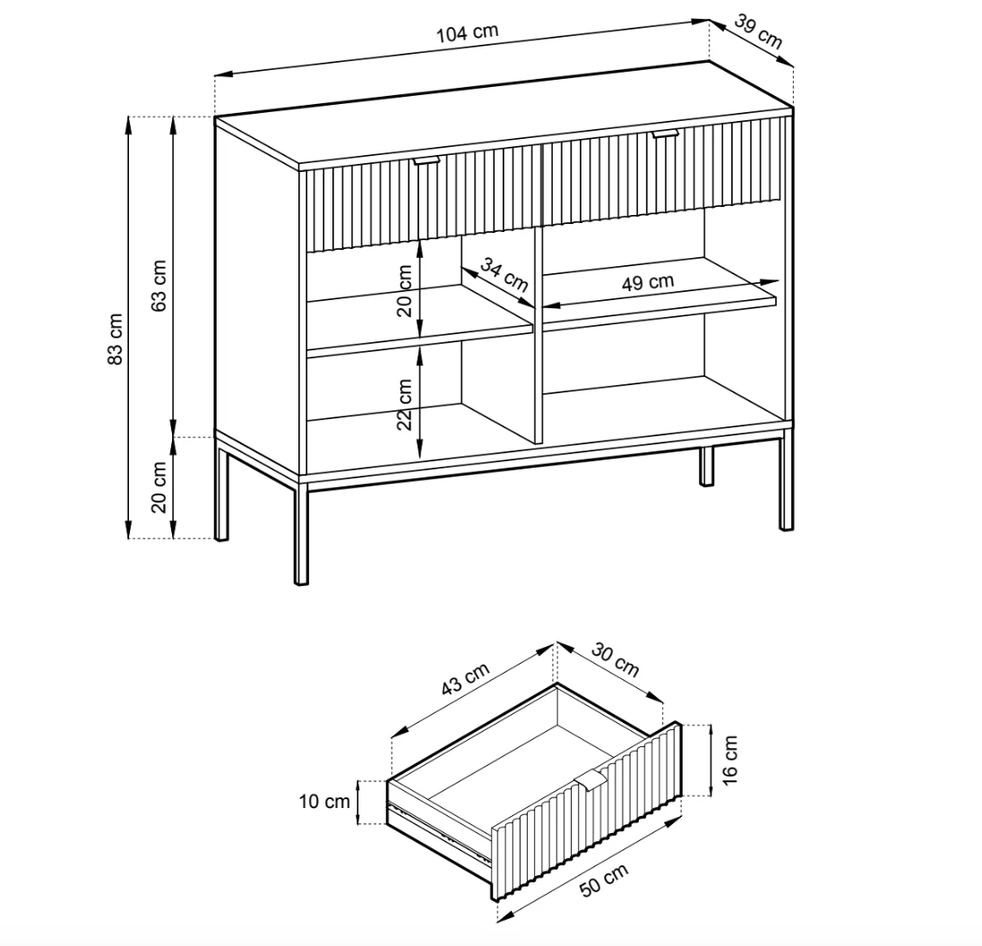 Komoda dwudrzwiowa Vellore 104 cm zielona z ryflowanymi frontami, złotymi uchwytami i stelażem - Image 6