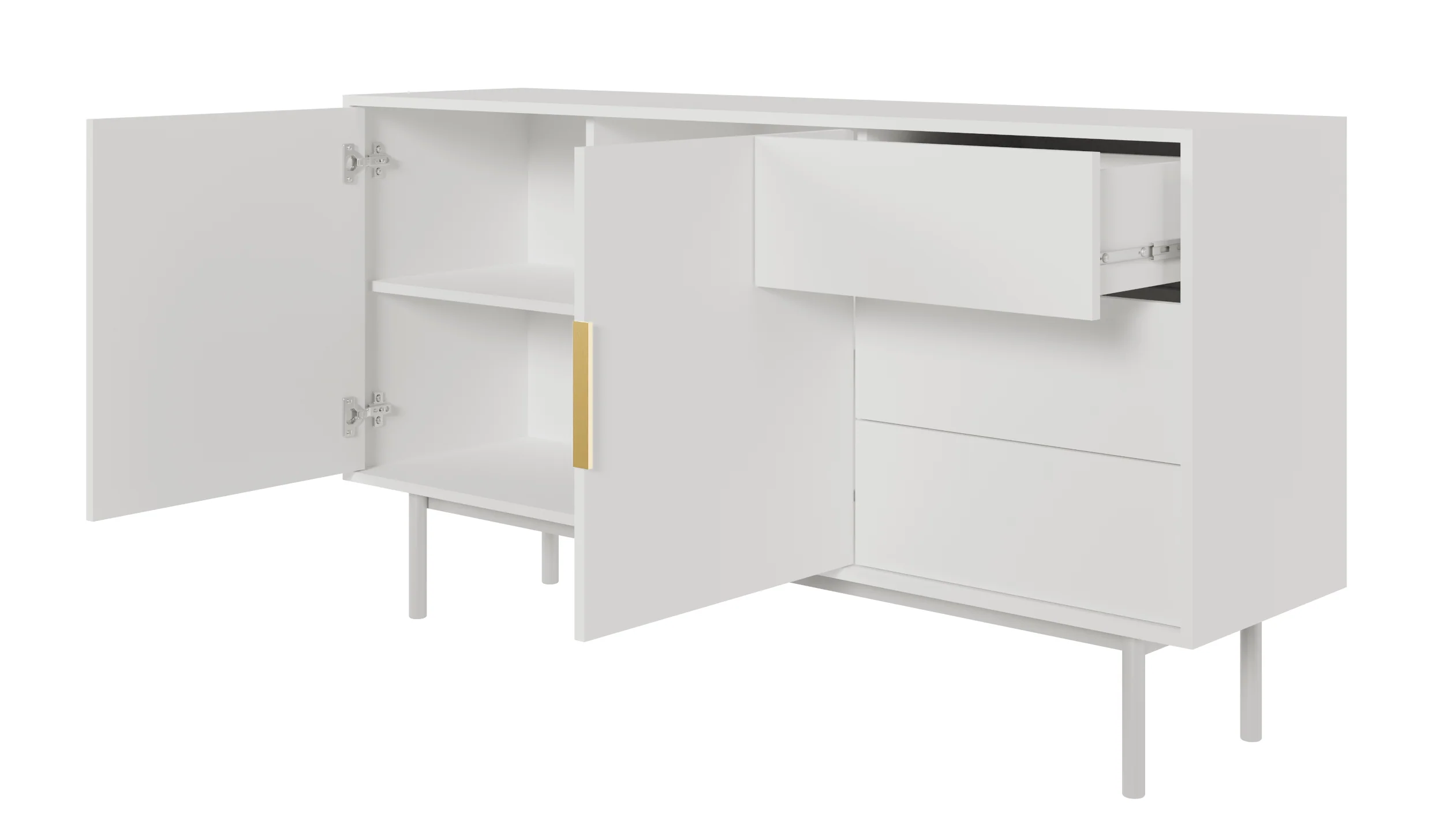 Komoda dwudrzwiowa Viviaro z trzema szufladami 154 cm Biała - Image 4