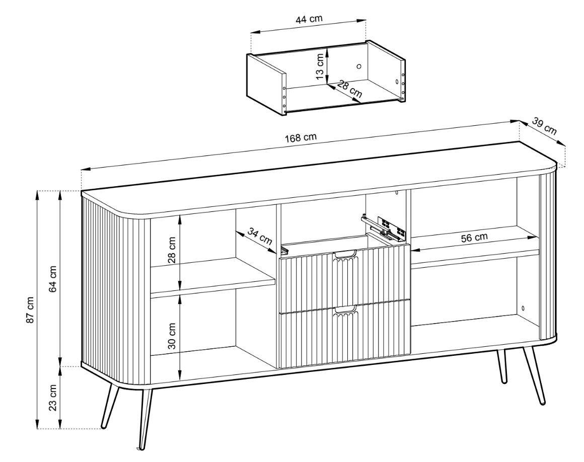 Komoda dwudrzwiowa Zova z trzema szufladami i lamelowymi frontami 168 cm Czarna - Image 7