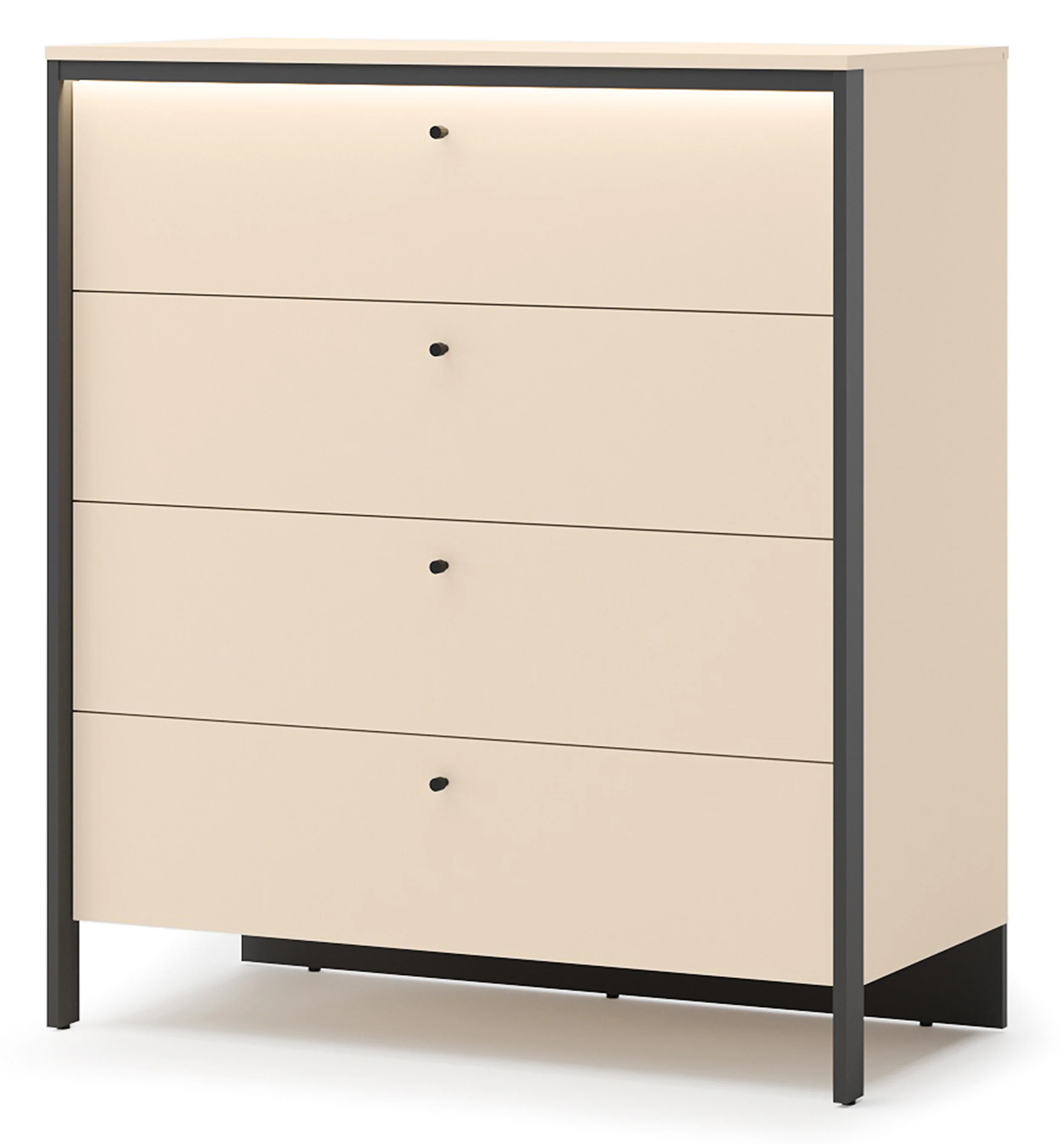 Komoda Enna z czterema szufladami i oświetleniem LED 101 cm beż piaskowy/czarna - Image 4