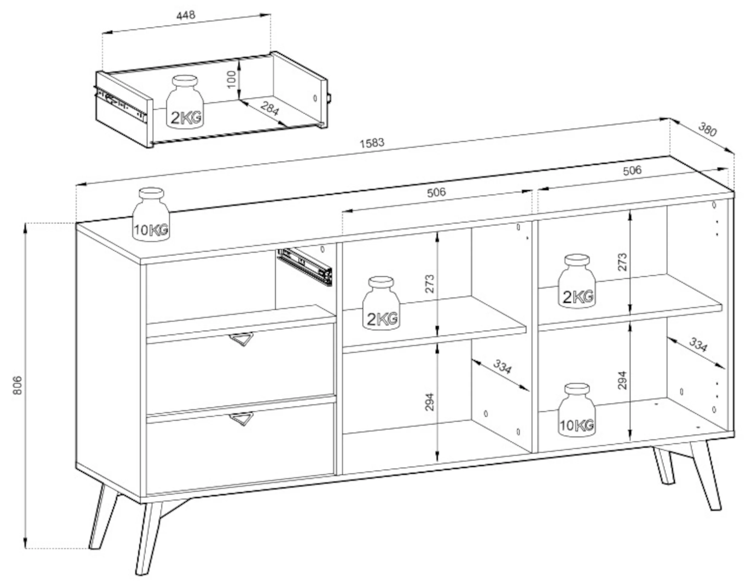 Komoda Favoria dwudrzwiowa z szufladami 158 cm beżowa/jodełka scandi ze złotymi uchwytami - Image 9